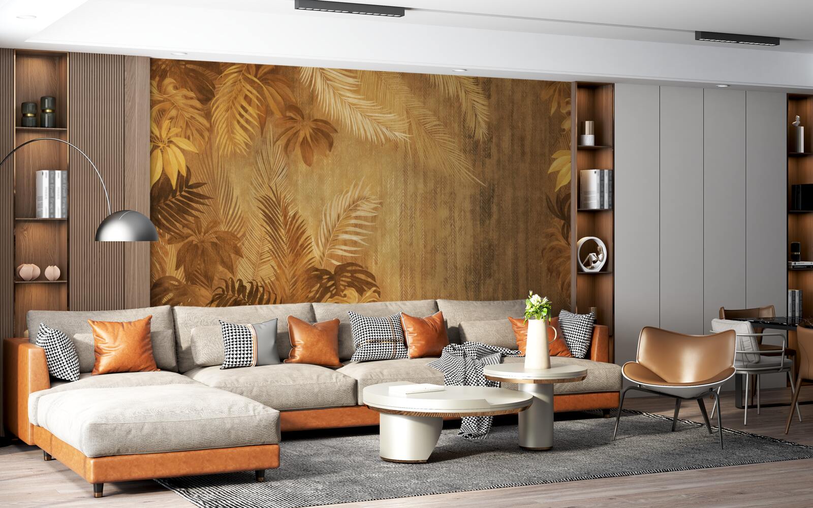 Фотошпалери коричневе листя і стіна