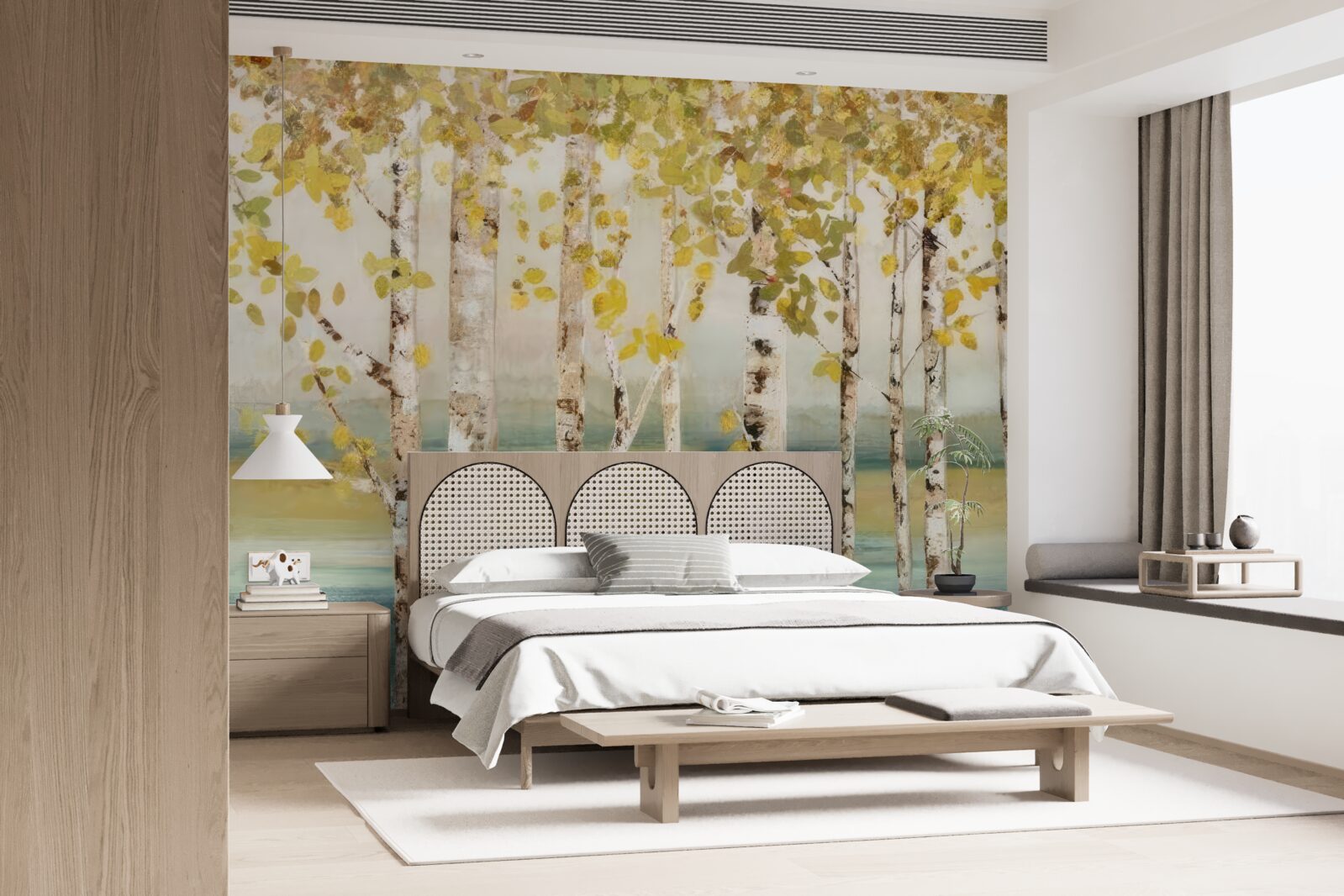 Фотошпалери дерева з жовтим листям стоять біля води