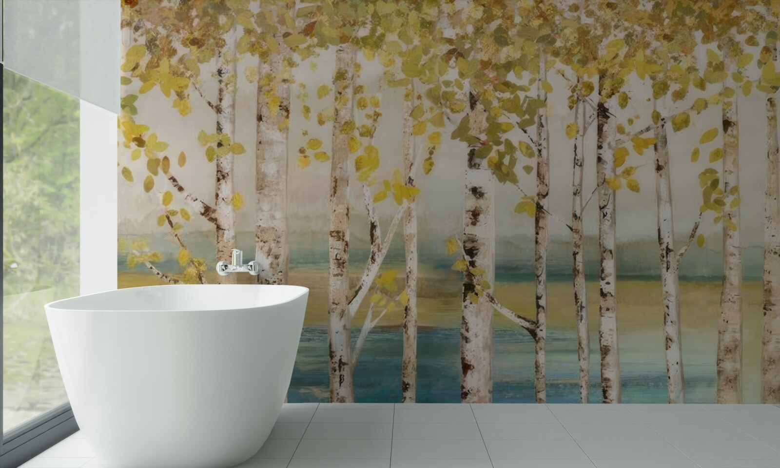 Фотошпалери дерева з жовтим листям стоять біля води