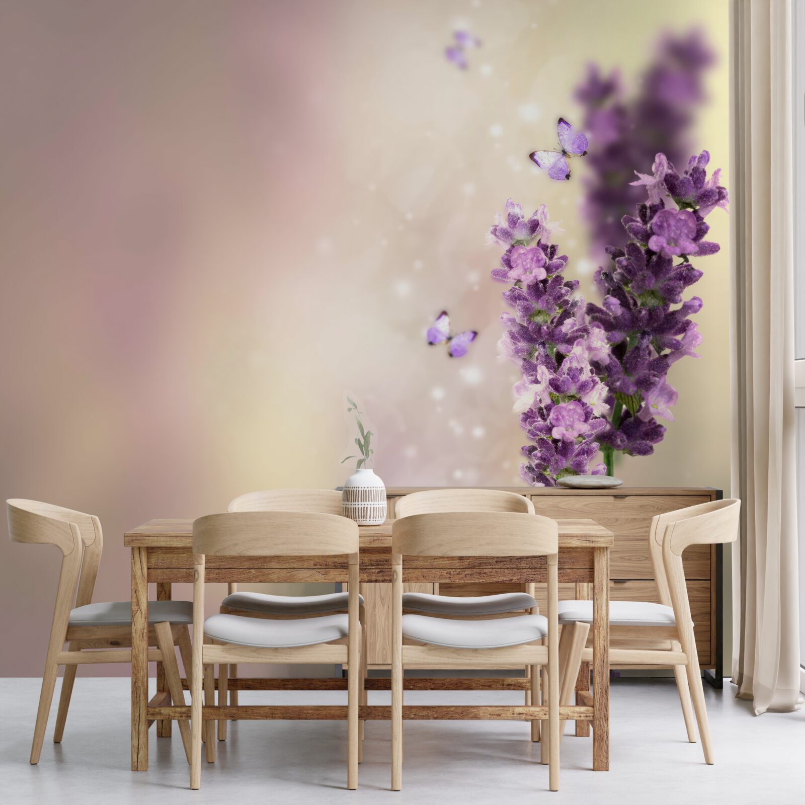 Фотошпалери лаванда в оточенні пурхаючих метеликів