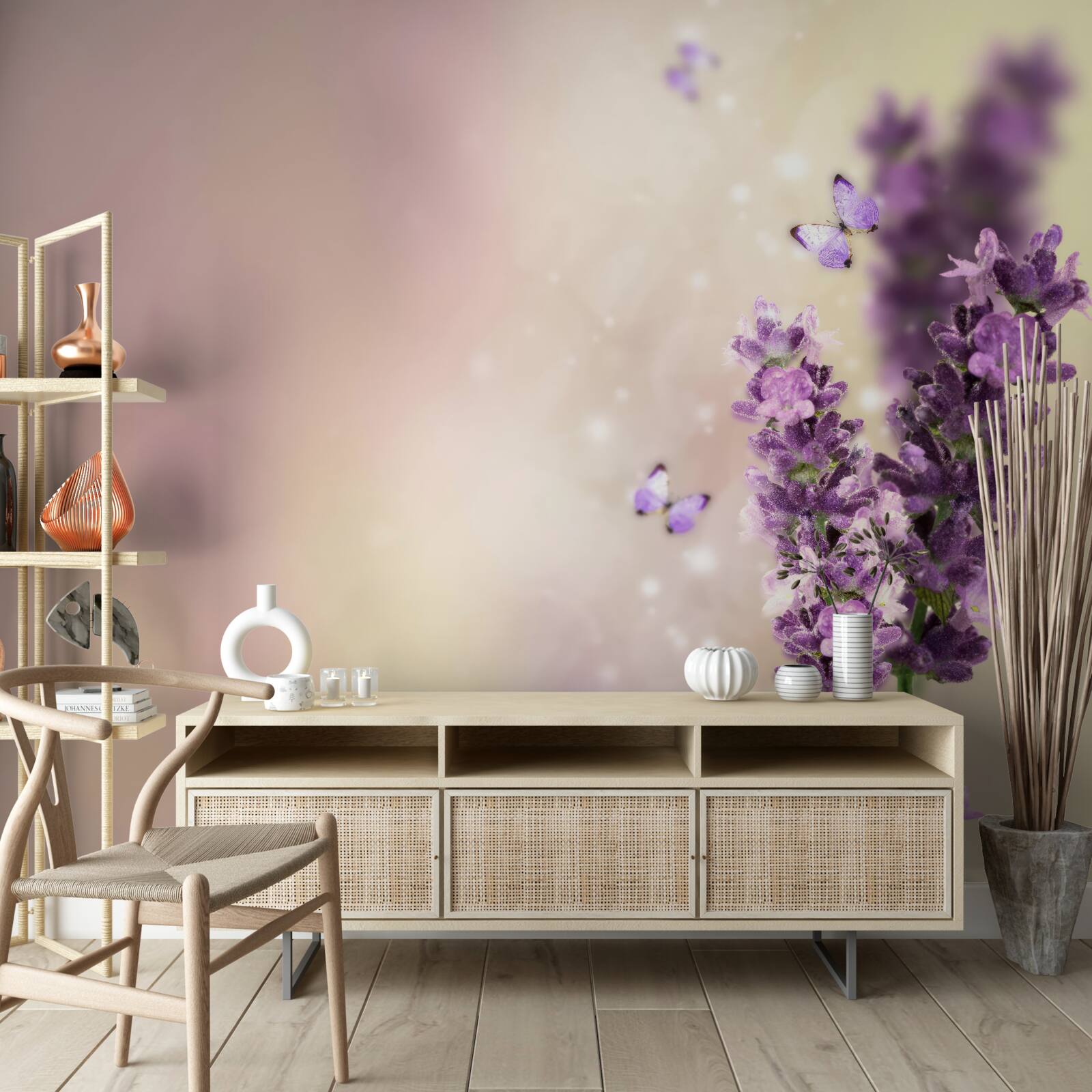 Фотошпалери лаванда в оточенні пурхаючих метеликів