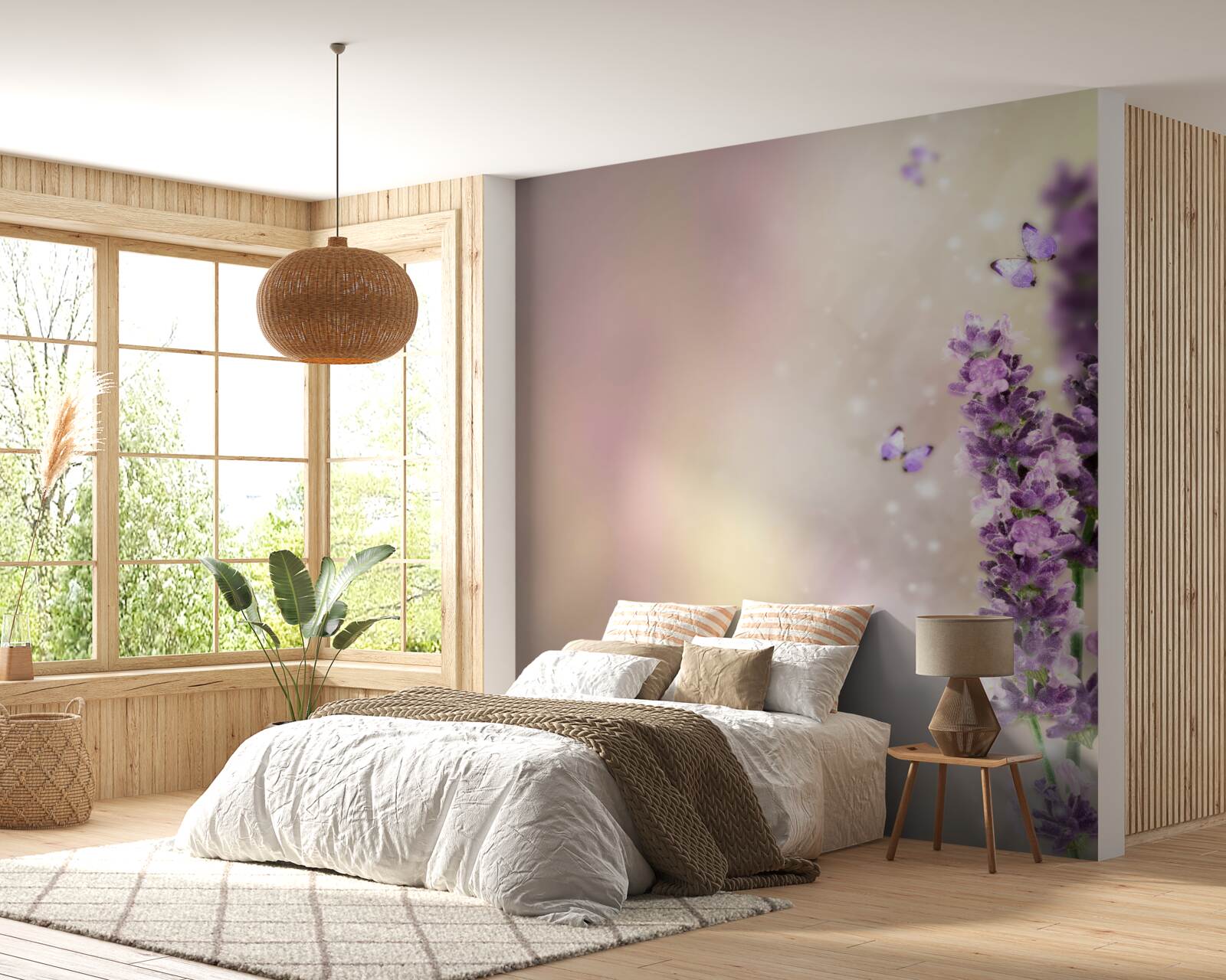 Фотошпалери лаванда в оточенні пурхаючих метеликів