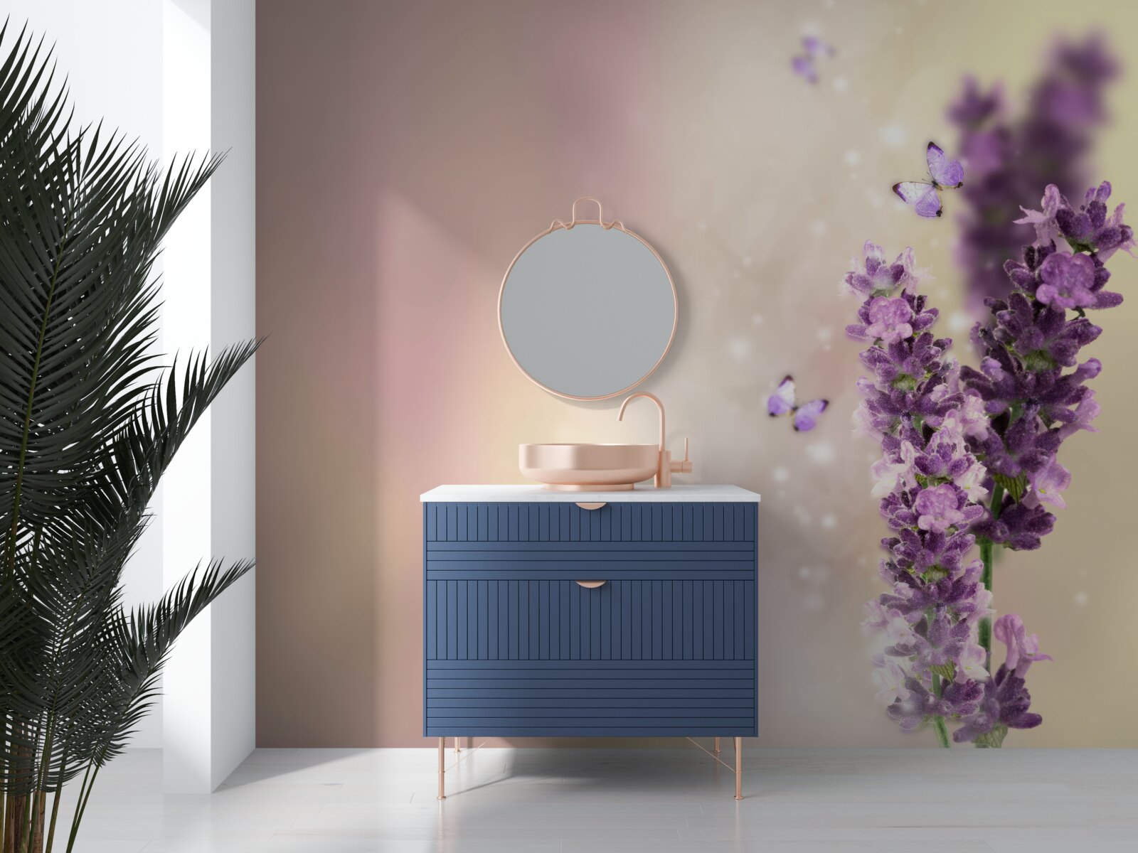 Фотошпалери лаванда в оточенні пурхаючих метеликів