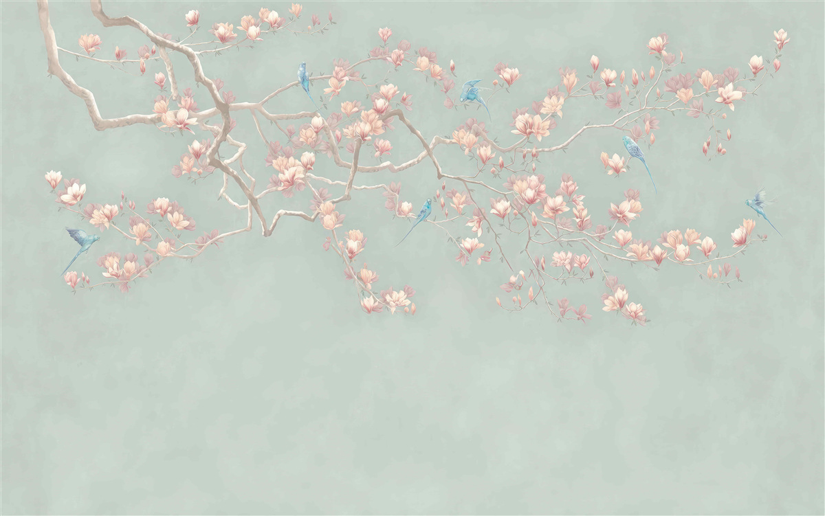 Фотошпалери гілка з квітучими квітами та чорницею