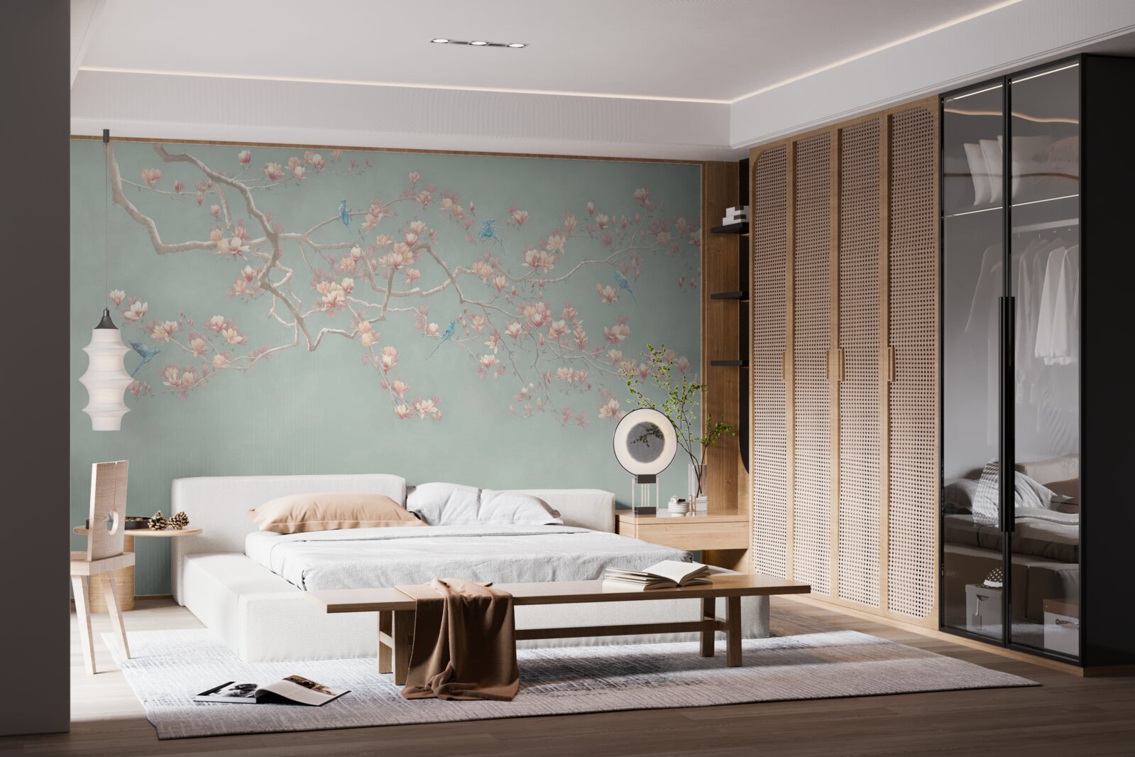 Фотошпалери гілка з квітучими квітами та чорницею