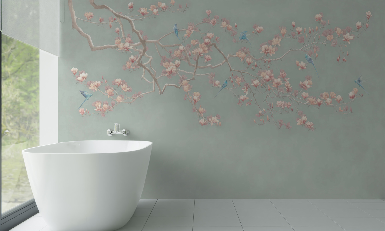 Фотошпалери гілка з квітучими квітами та чорницею