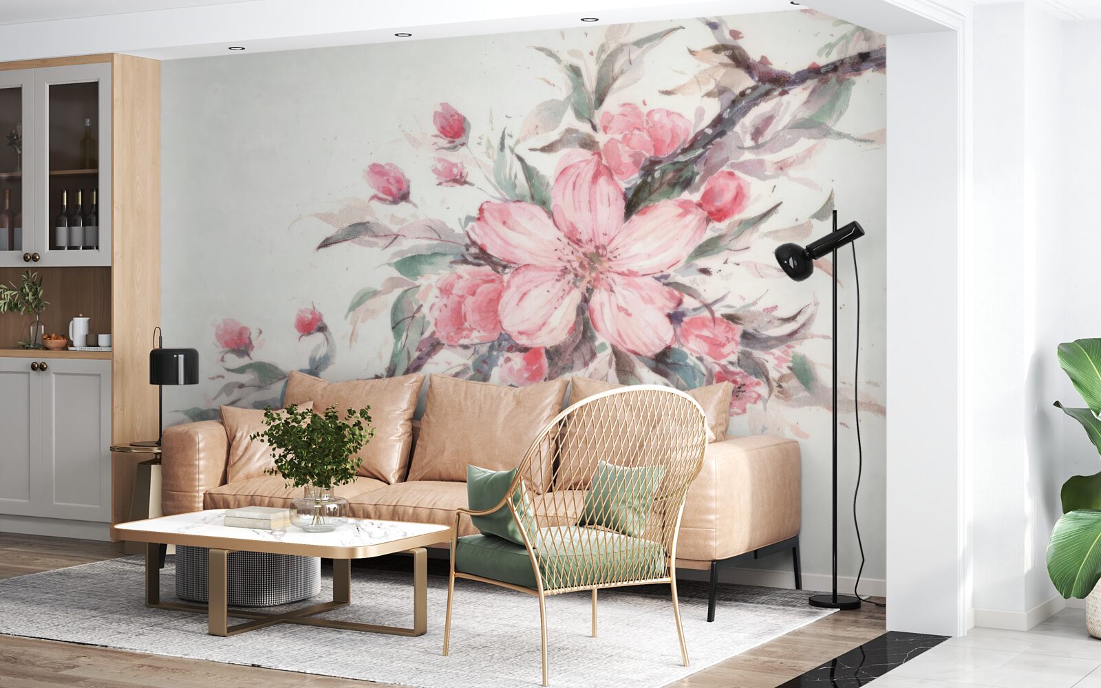 Фотошпалери гілка з розквітлою рожевою квіткою