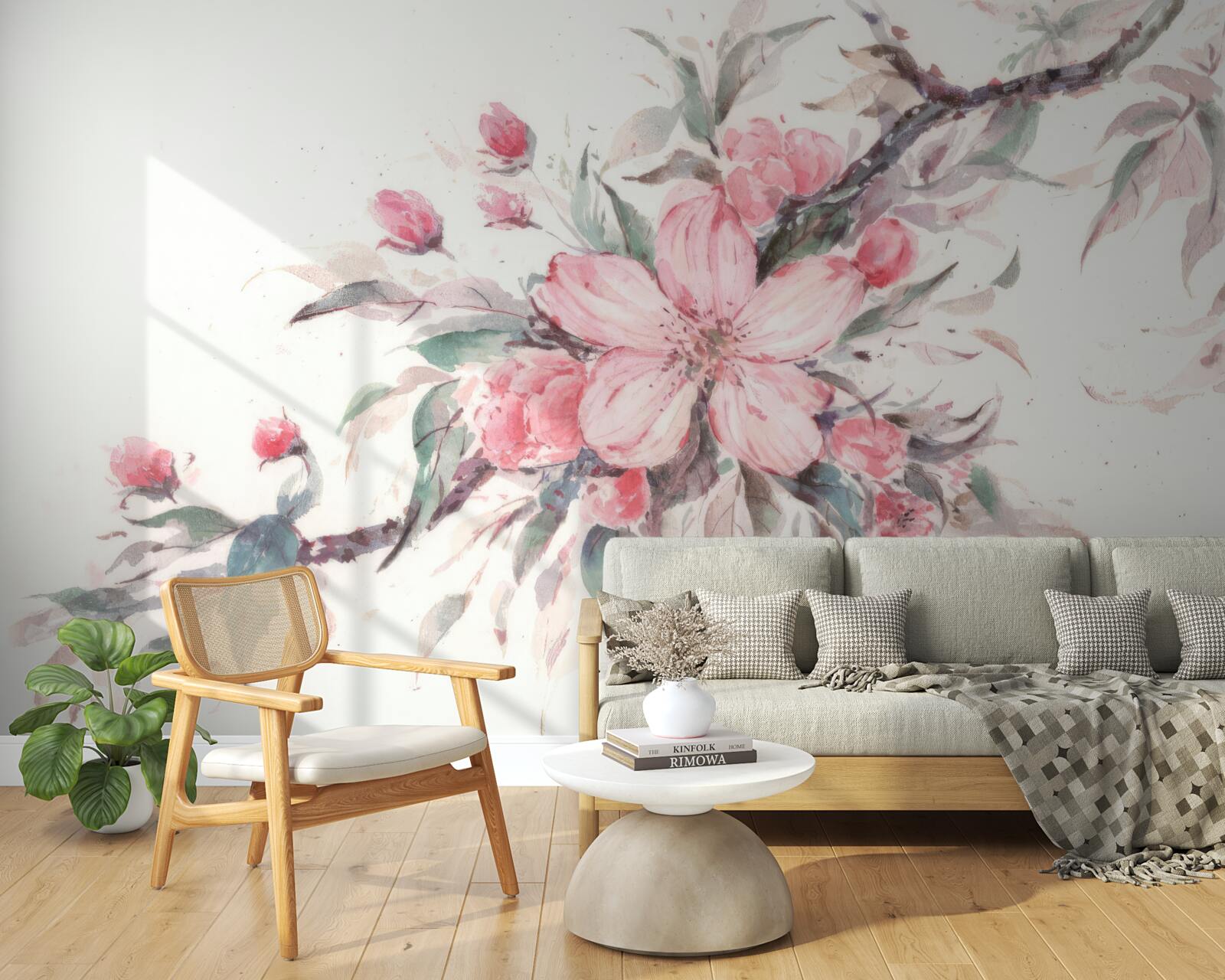 Фотошпалери гілка з розквітлою рожевою квіткою