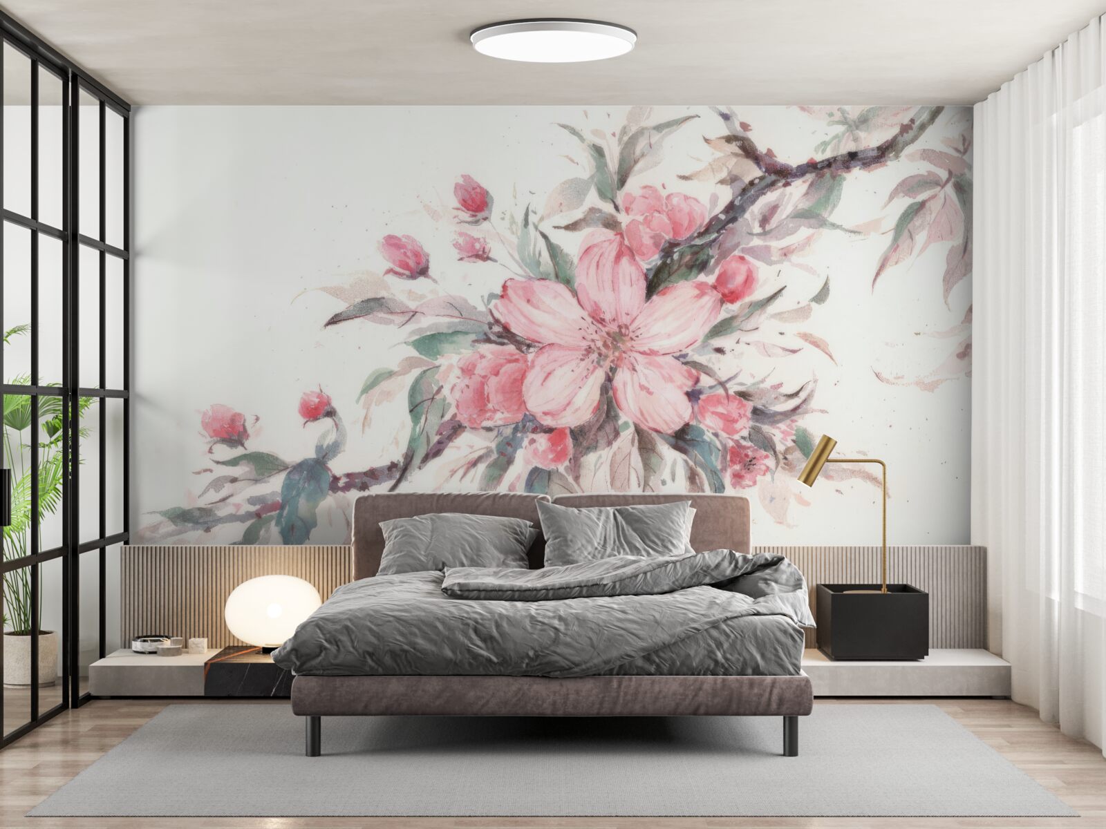 Фотошпалери гілка з розквітлою рожевою квіткою