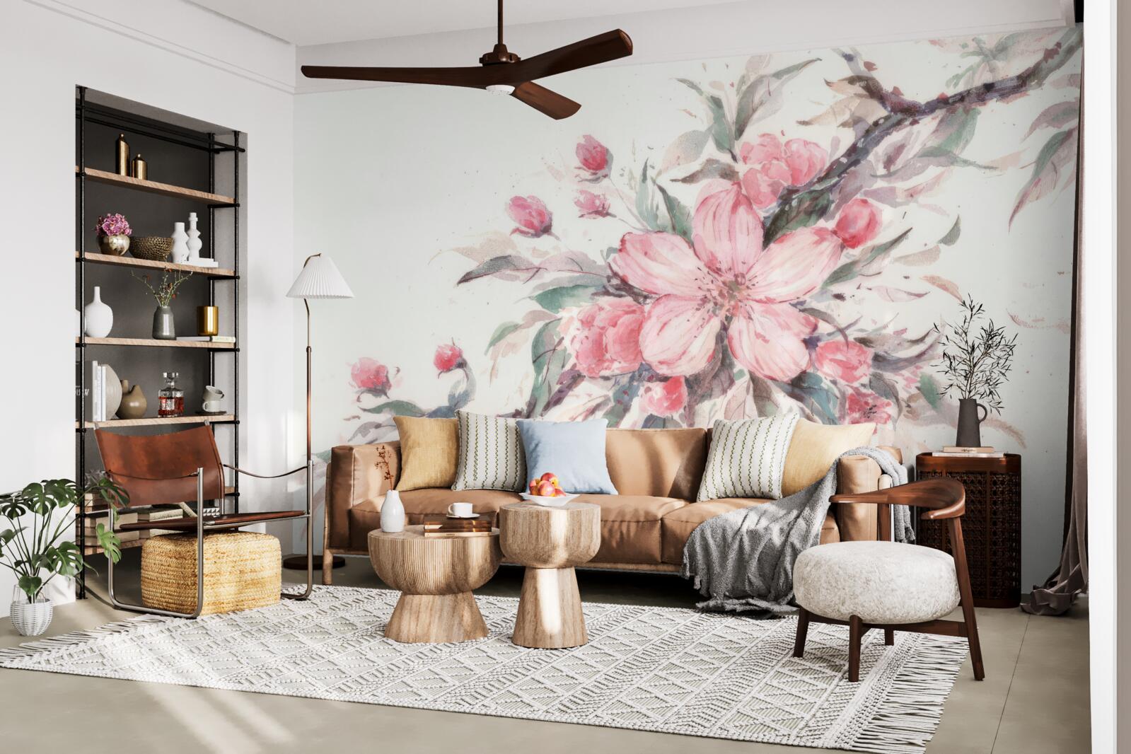 Фотошпалери гілка з розквітлою рожевою квіткою