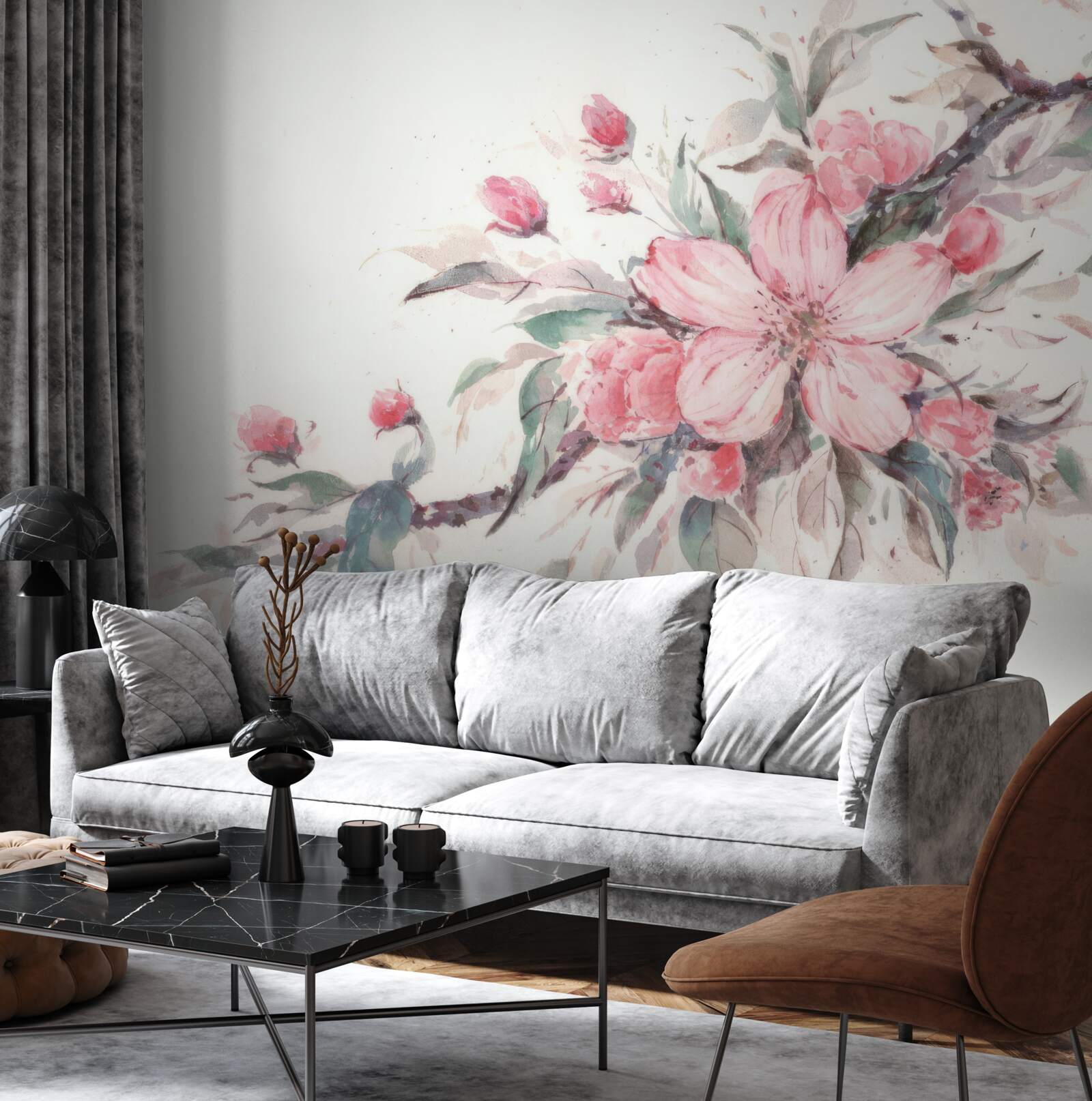 Фотошпалери гілка з розквітлою рожевою квіткою