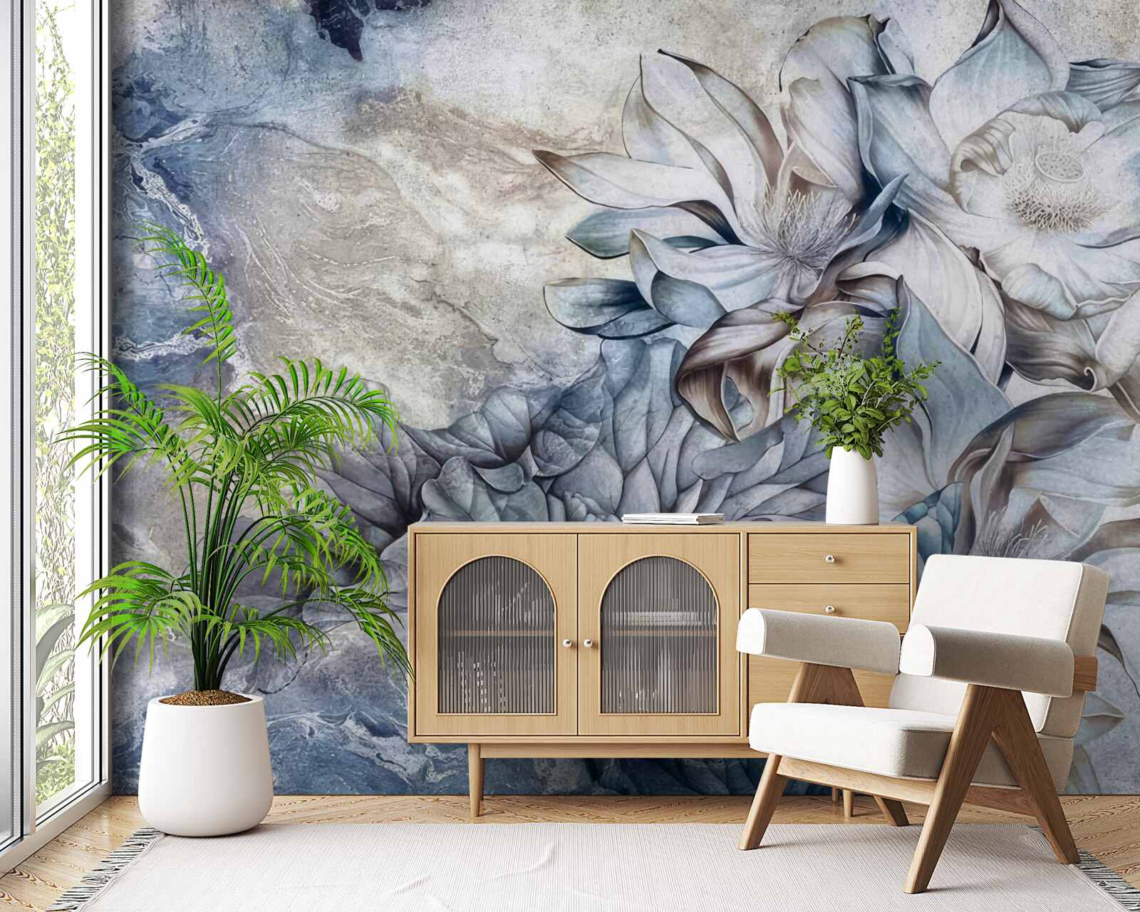 Фотошпалери квіти, що зображують ілюзію блакитних очей