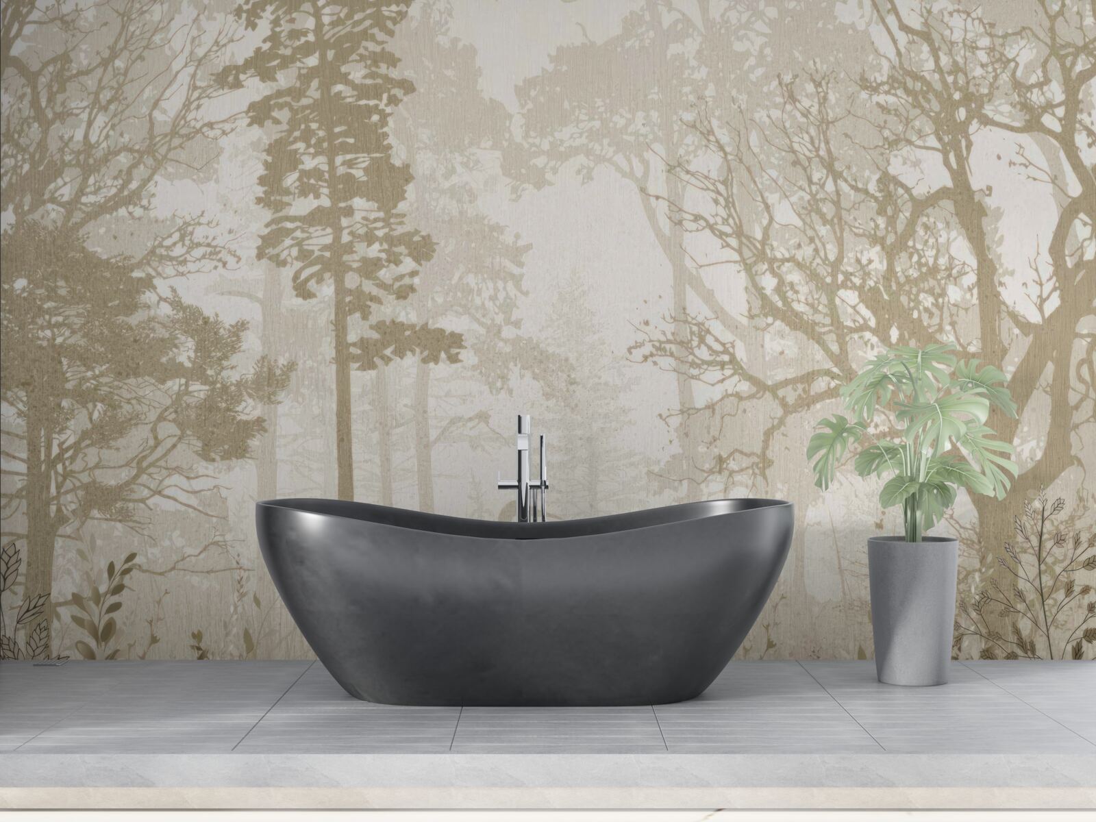 Фотошпалери птахи ковзають між стрункими деревами