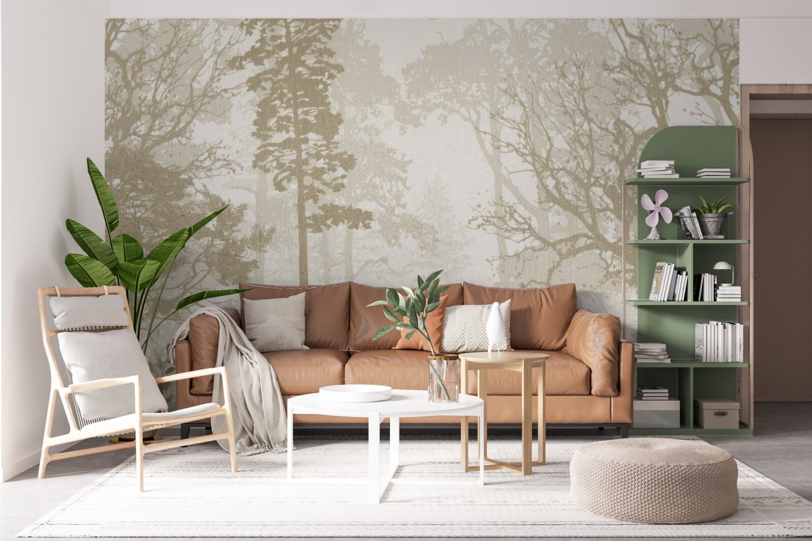 Фотошпалери птахи ковзають між стрункими деревами