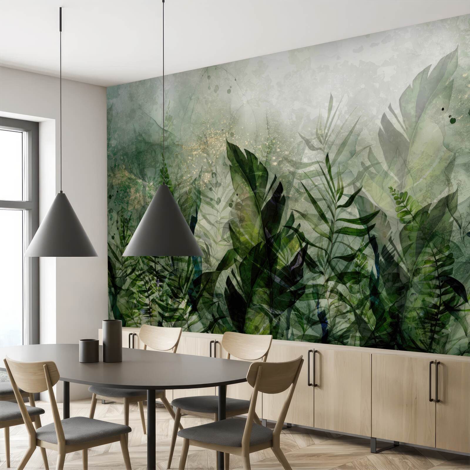 Фотошпалери зелене листя в абстрактному стилі