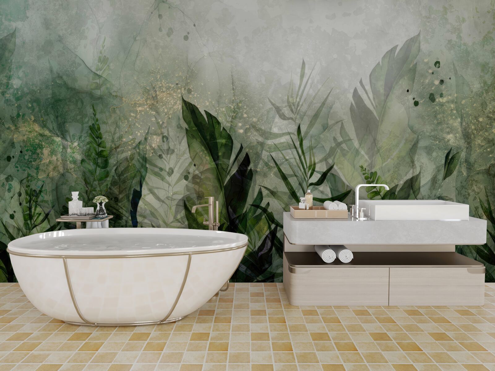 Фотошпалери зелене листя в абстрактному стилі