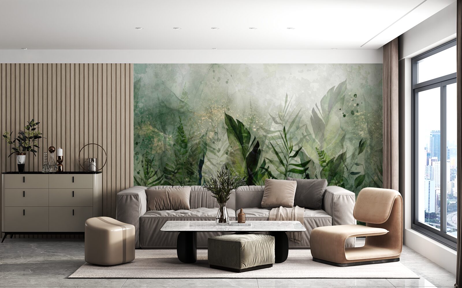 Фотошпалери зелене листя в абстрактному стилі