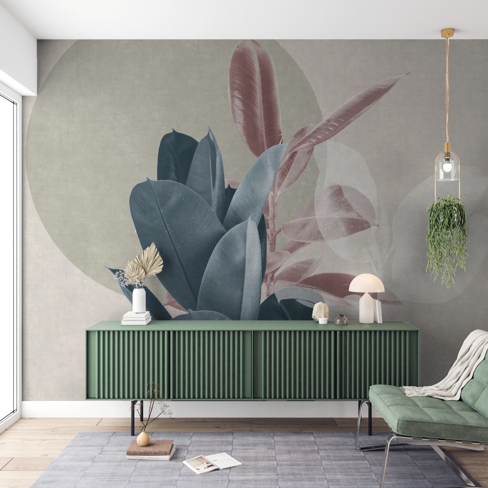 Фотошпалери фігове дерево на тлі сірої стіни