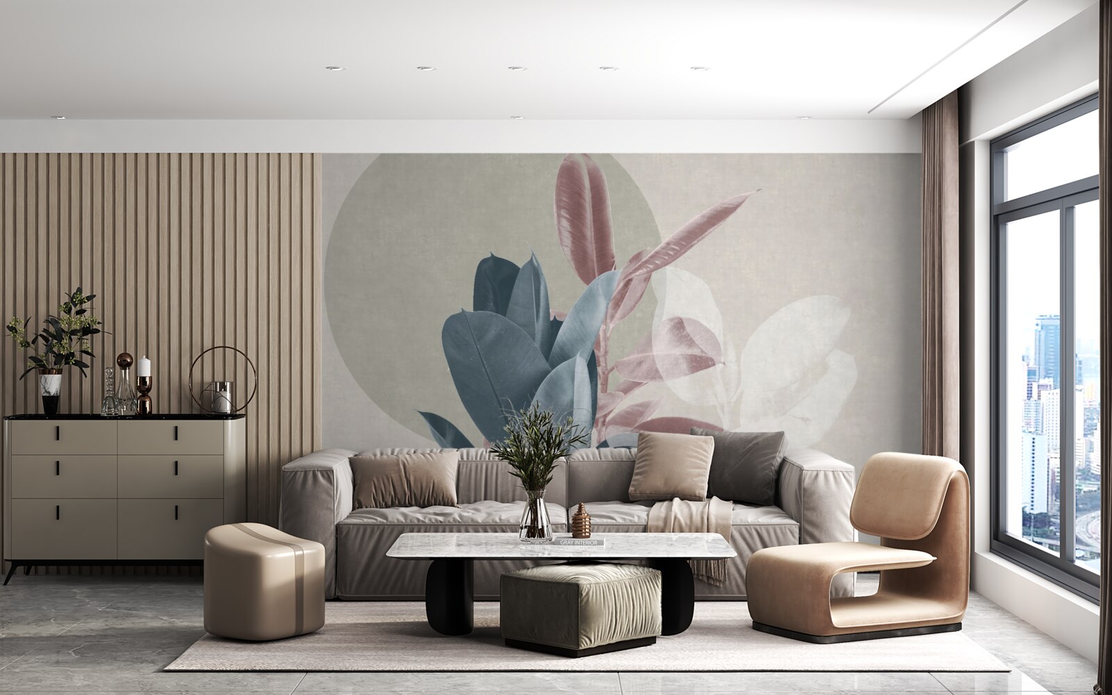 Фотошпалери фігове дерево на тлі сірої стіни