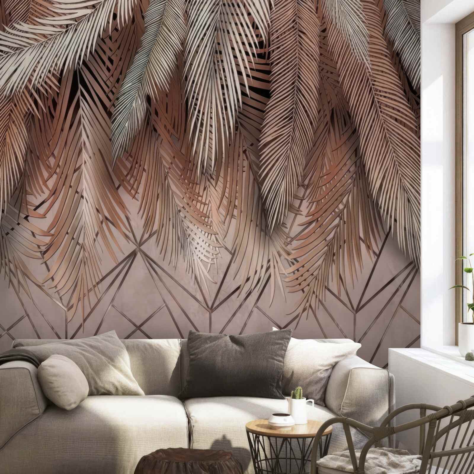 Фотошпалери геометричні візерунки та пір'я