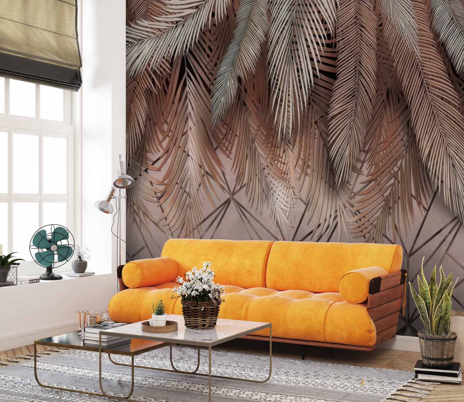 Фотошпалери геометричні візерунки та пір'я