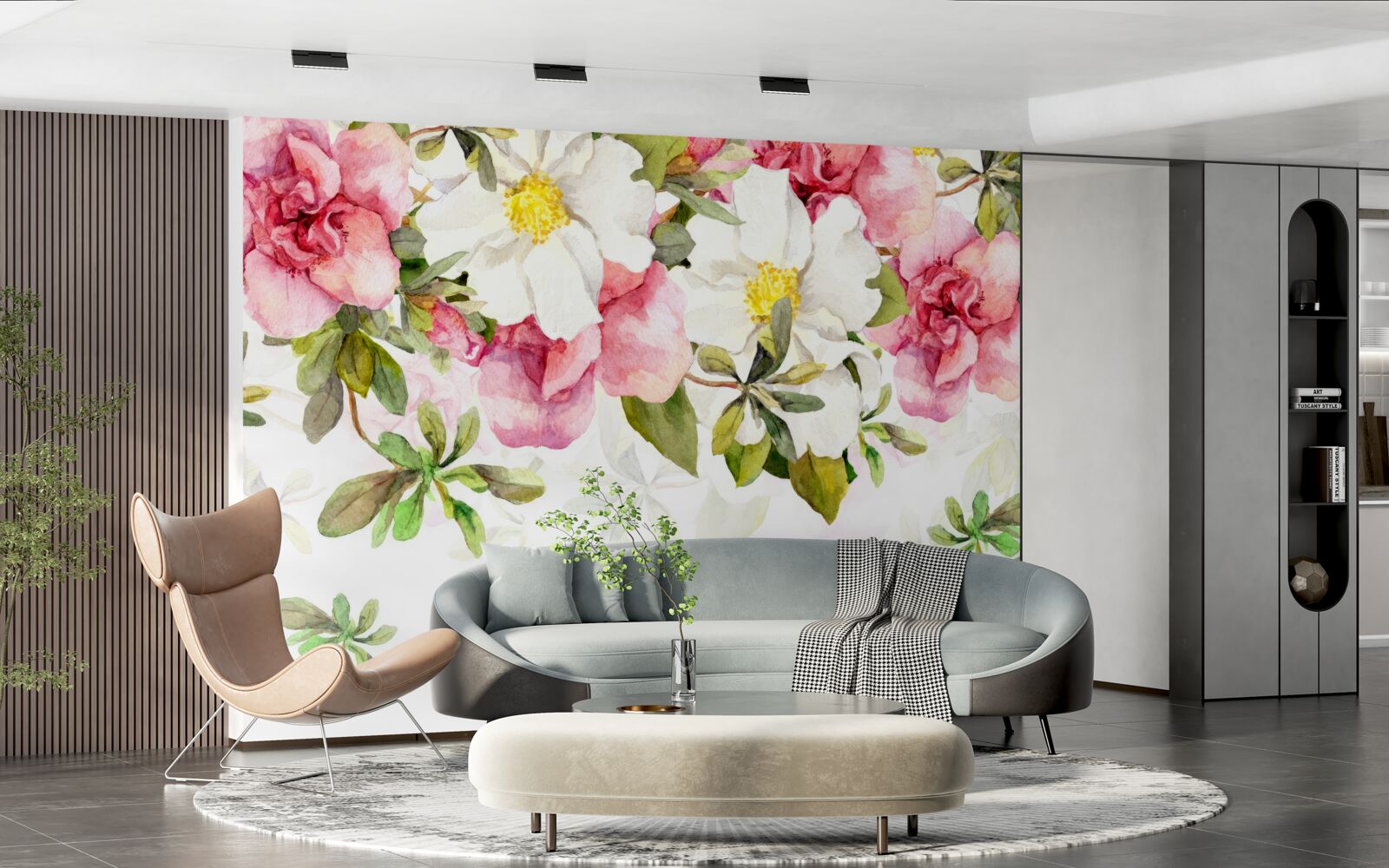 Фотошпалери білі ромашки та рожеві троянди