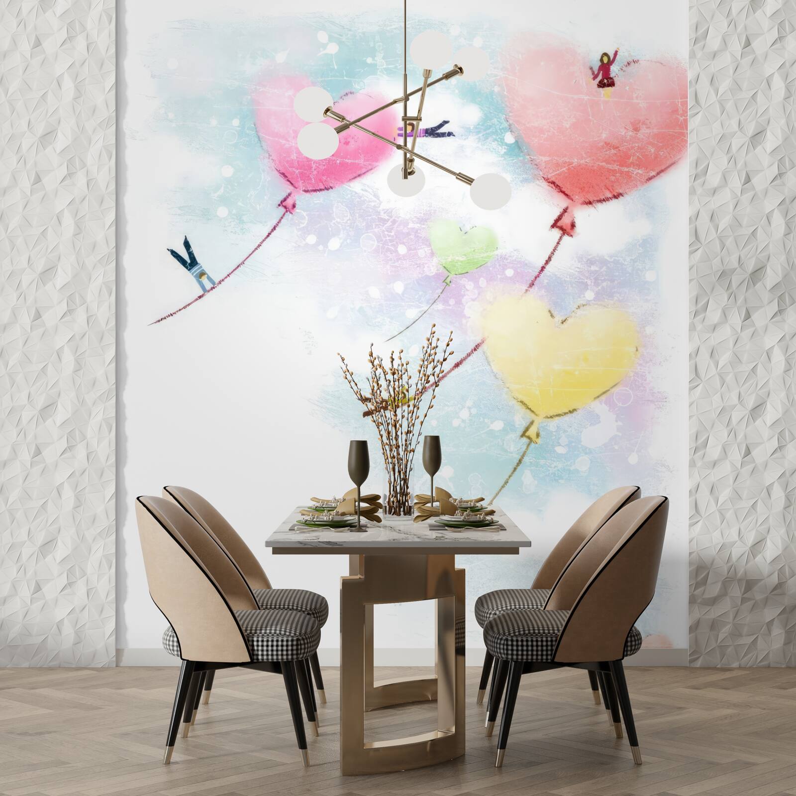 Фотошпалери люди літають на повітряних кулях у формі серця