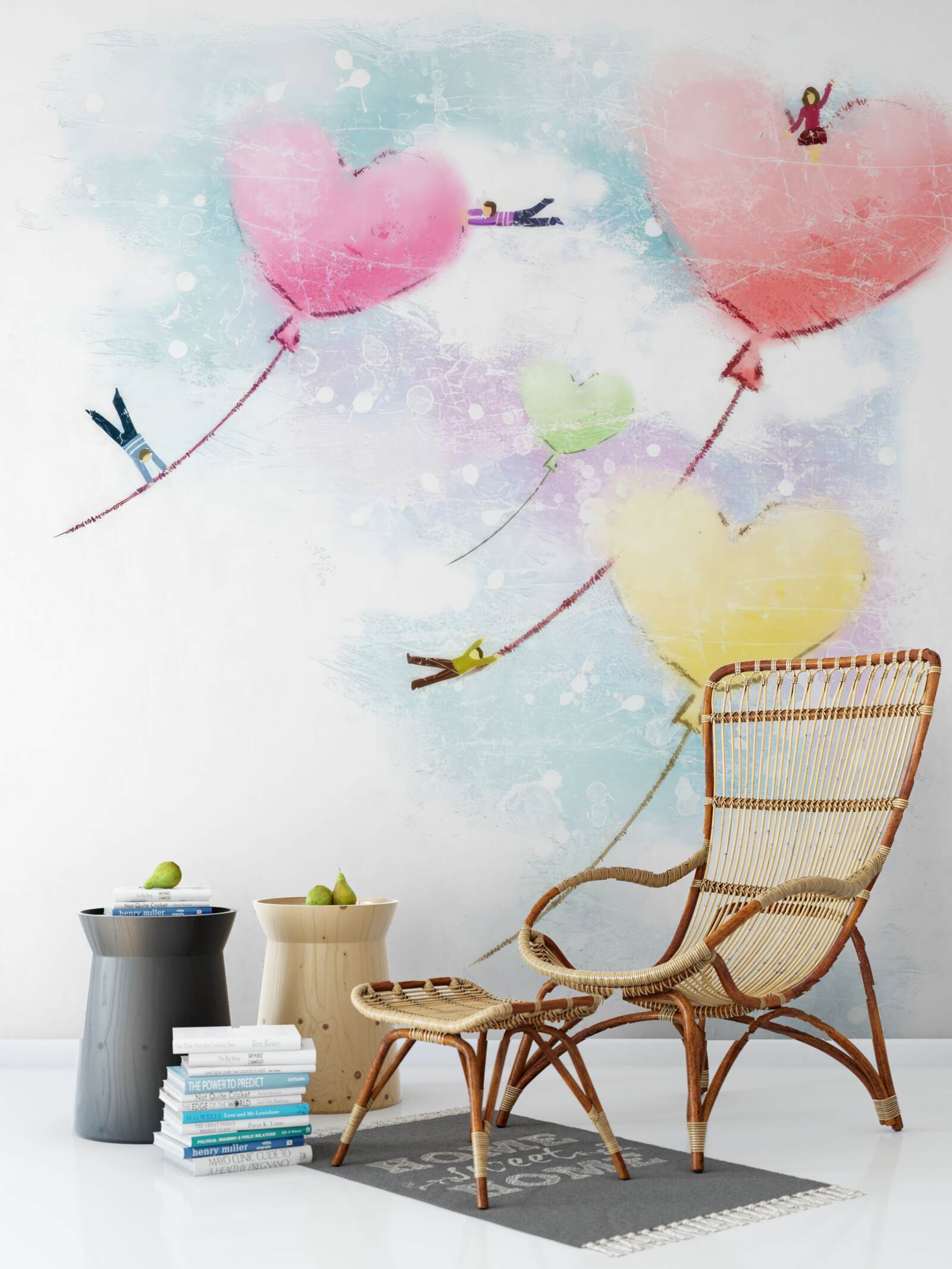 Фотошпалери люди літають на повітряних кулях у формі серця