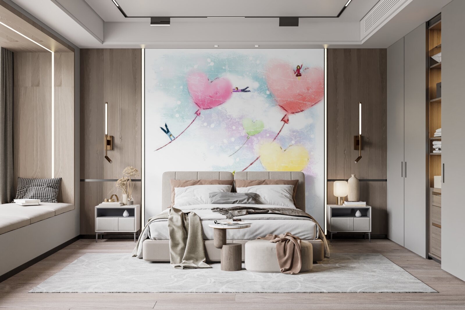 Фотошпалери люди літають на повітряних кулях у формі серця