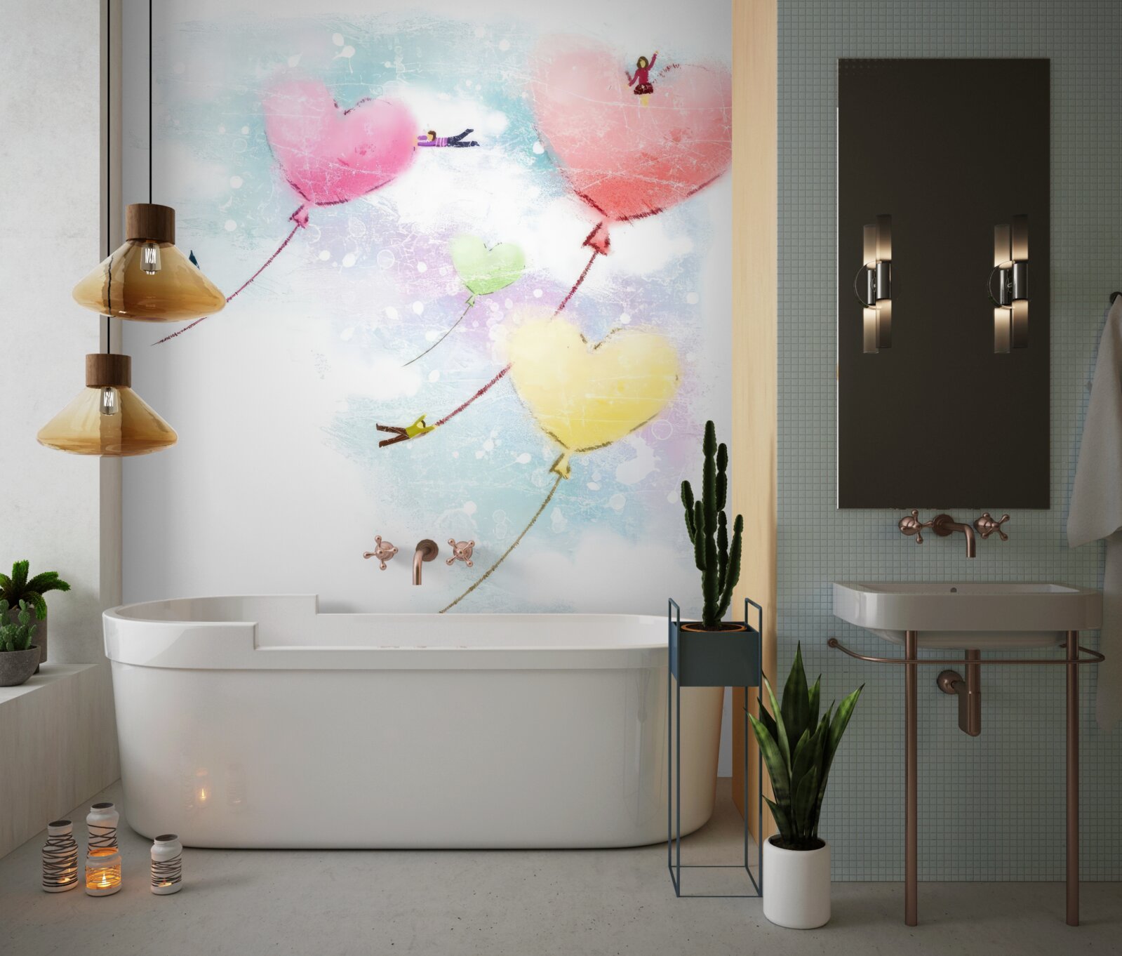 Фотошпалери люди літають на повітряних кулях у формі серця