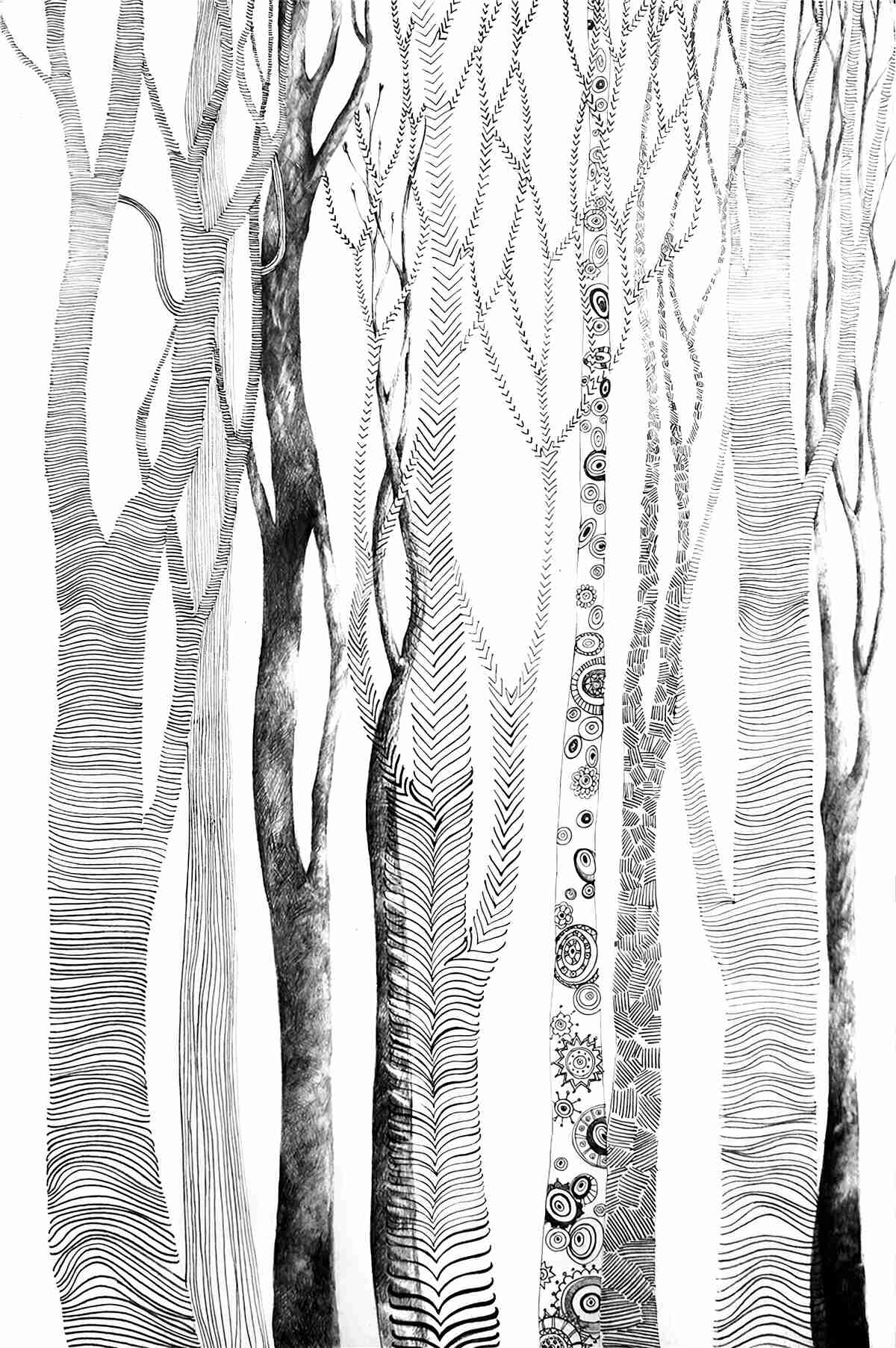 Фотошпалери візерунок беріз у лісі, безшовний