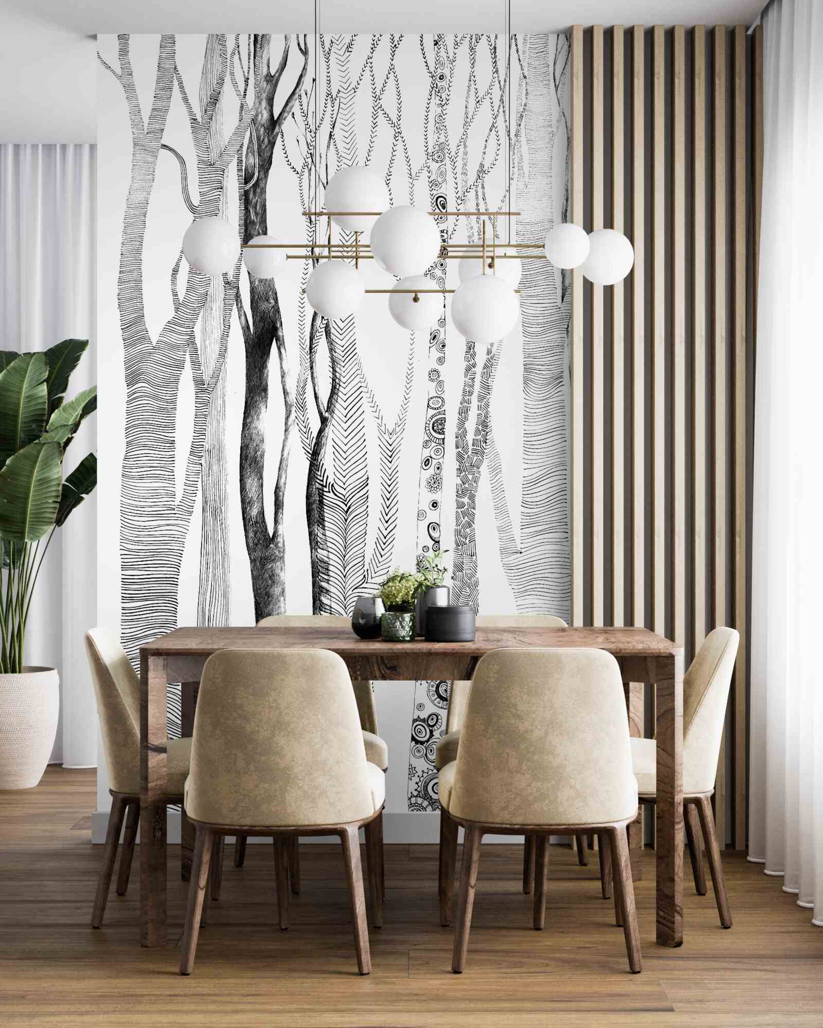 Фотошпалери візерунок беріз у лісі, безшовний