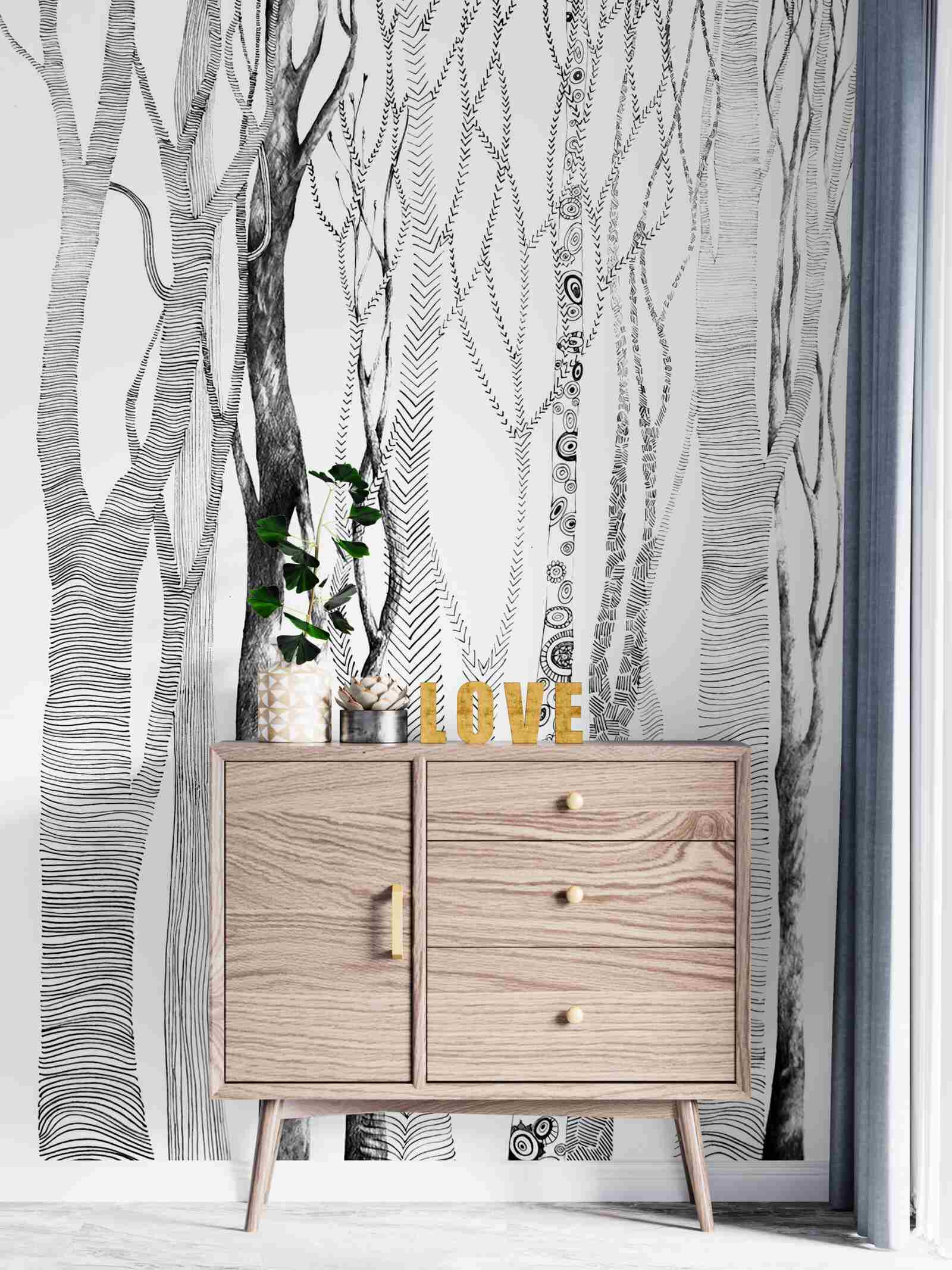 Фотошпалери візерунок беріз у лісі, безшовний