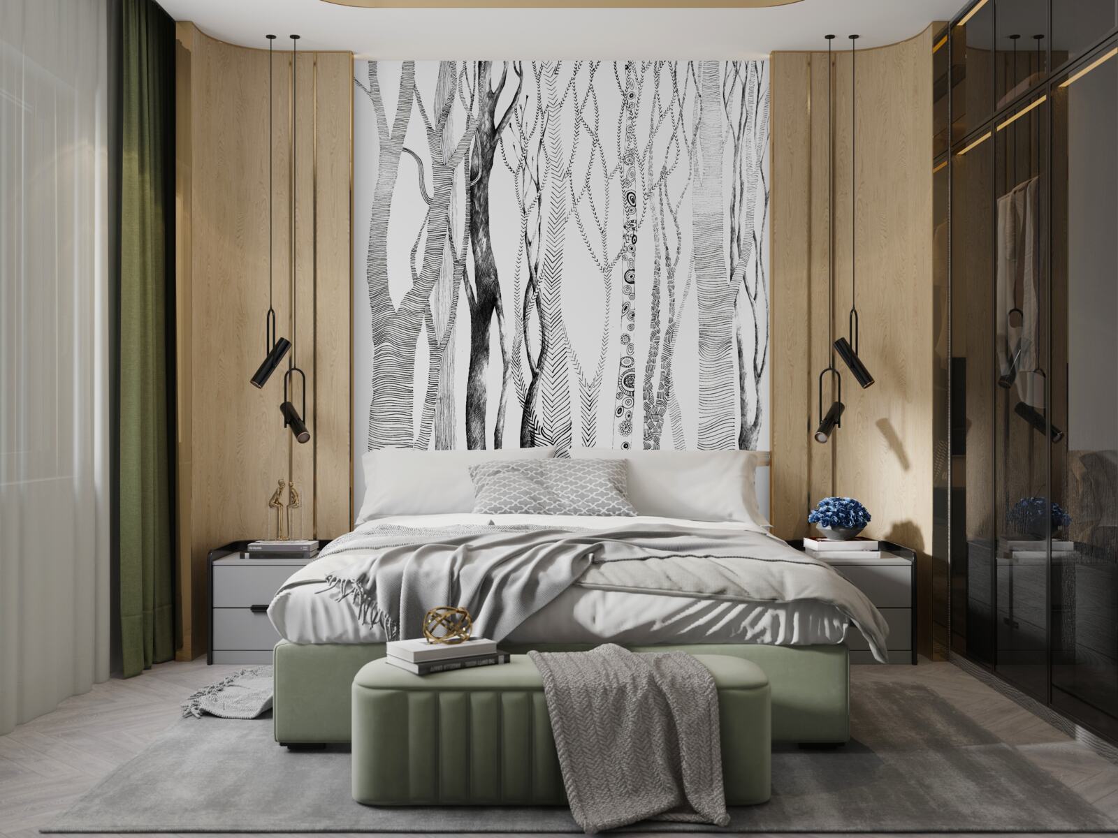 Фотошпалери візерунок беріз у лісі, безшовний