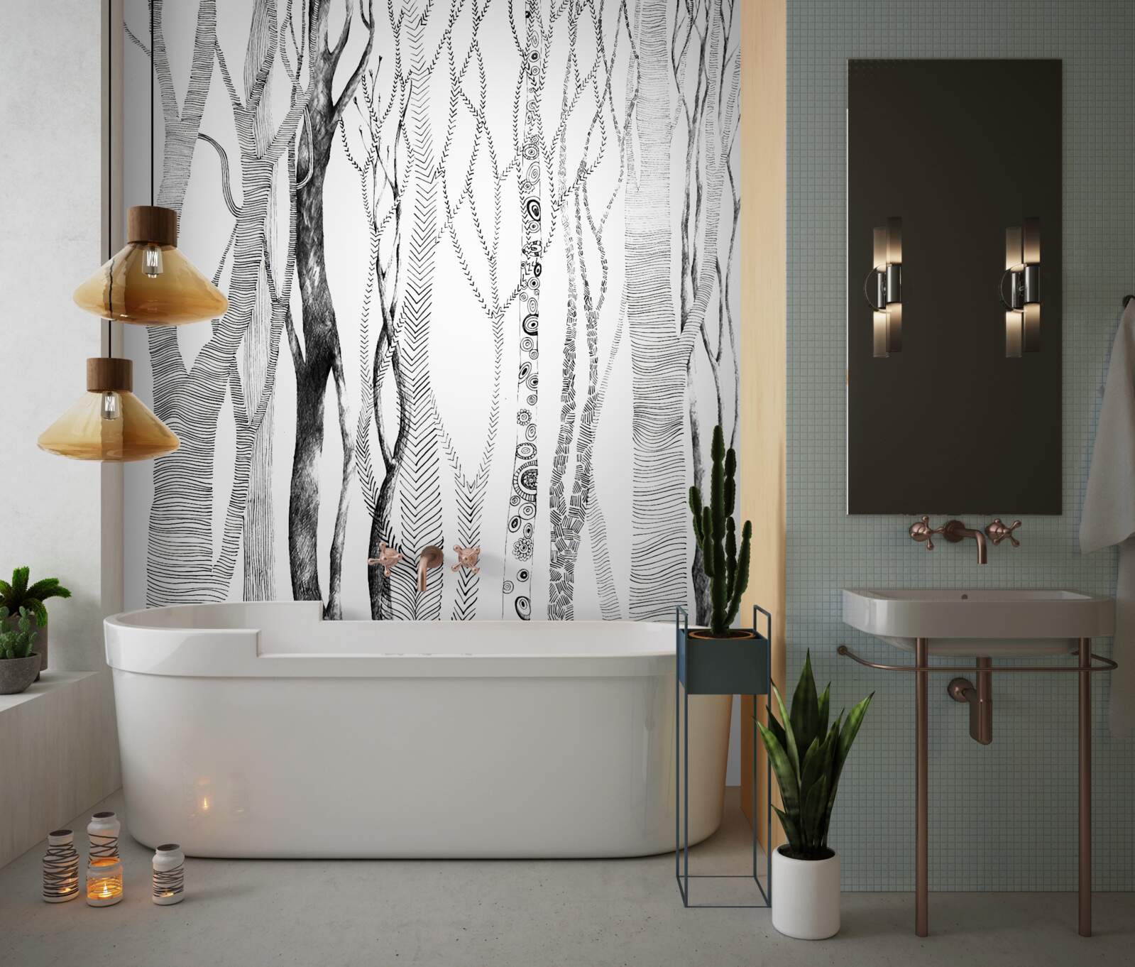 Фотошпалери візерунок беріз у лісі, безшовний