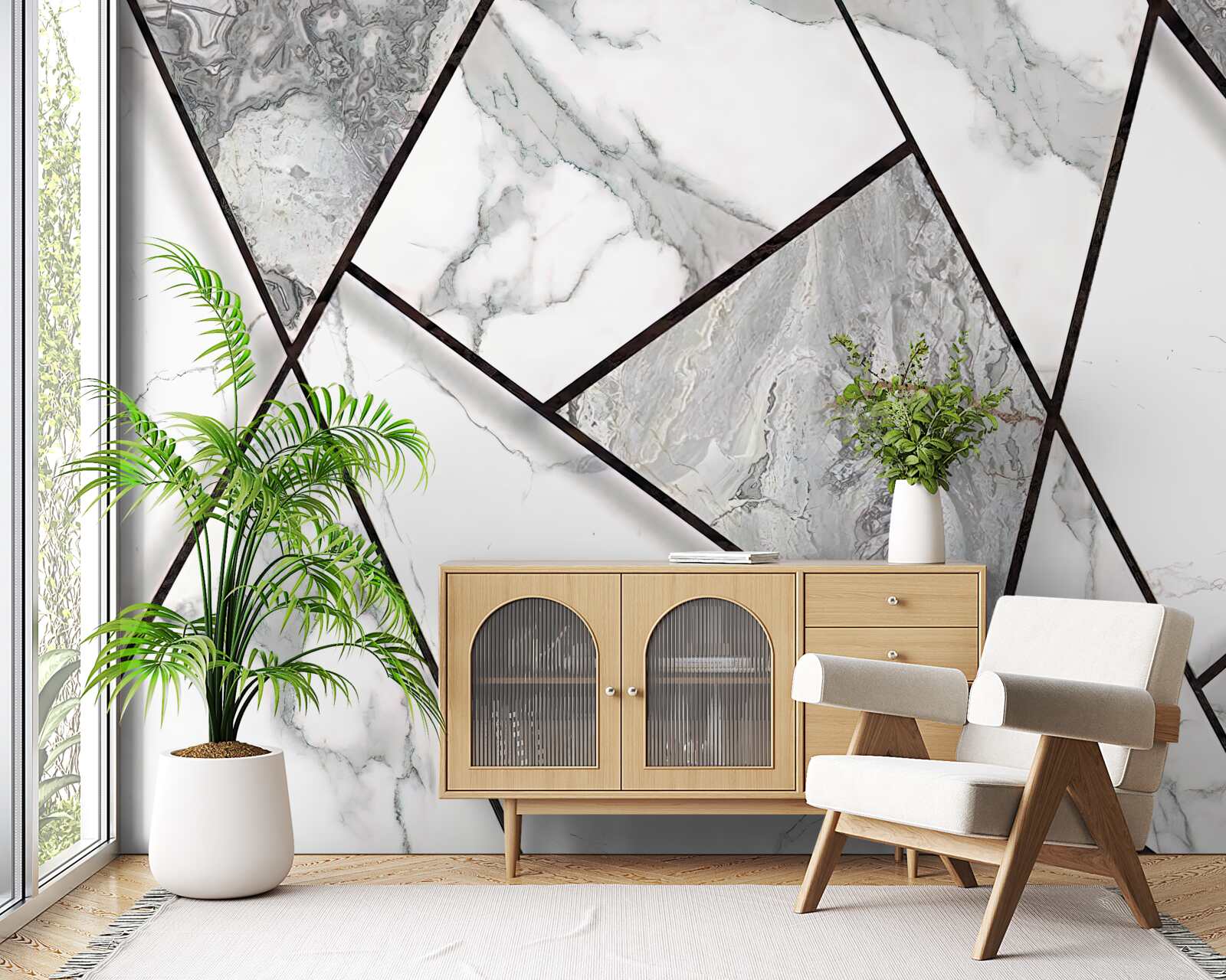 Фотошпалери мармурова плитка в чорно-білому кольорі