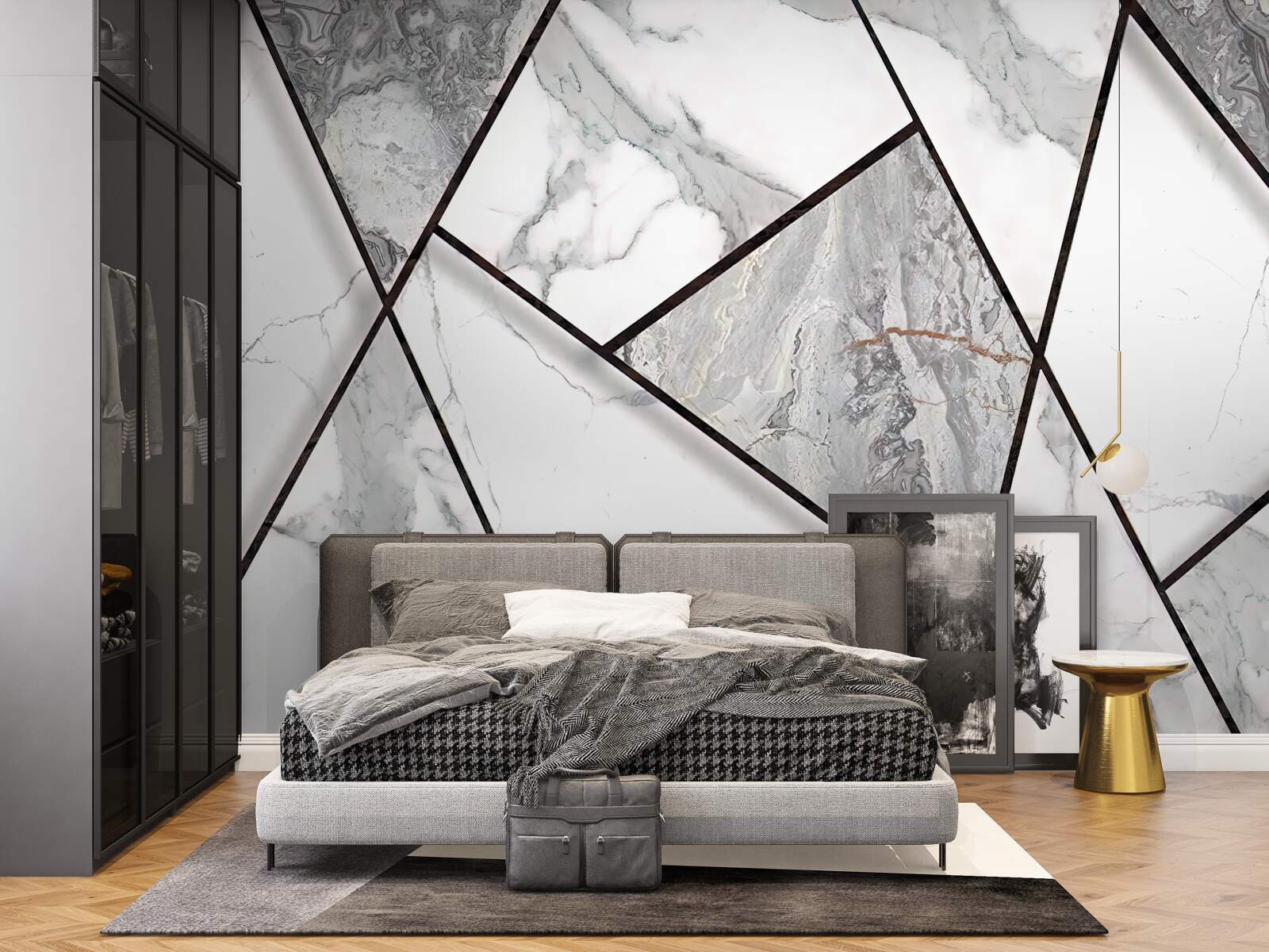 Фотошпалери мармурова плитка в чорно-білому кольорі