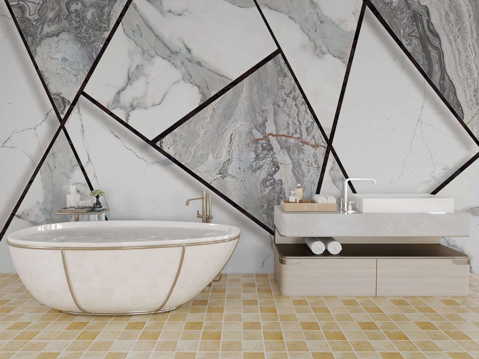 Фотошпалери мармурова плитка в чорно-білому кольорі