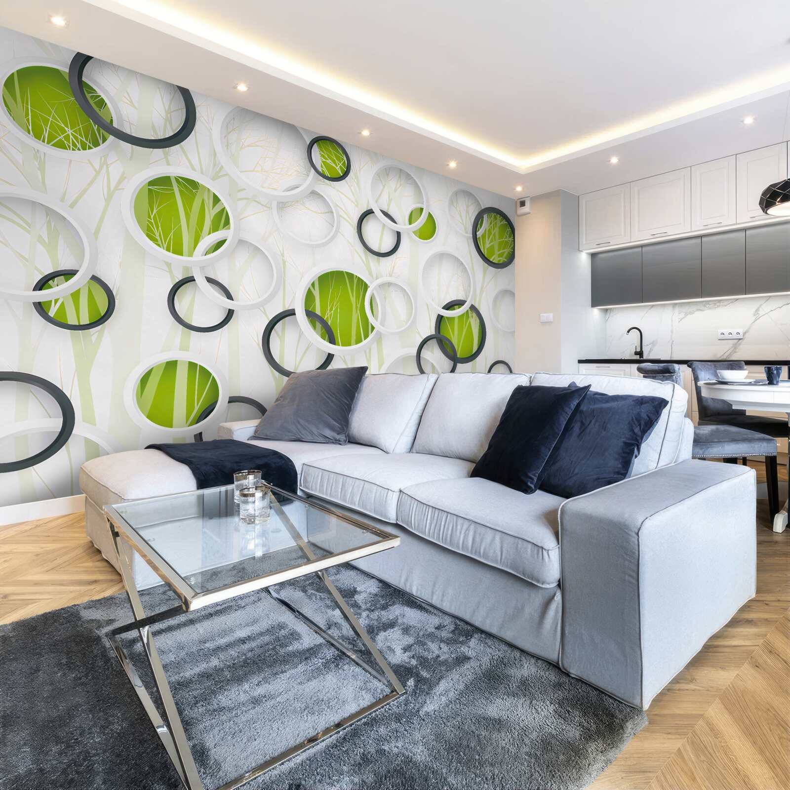 Фотошпалери колеса білого та чорного кольору з зеленим відтінком