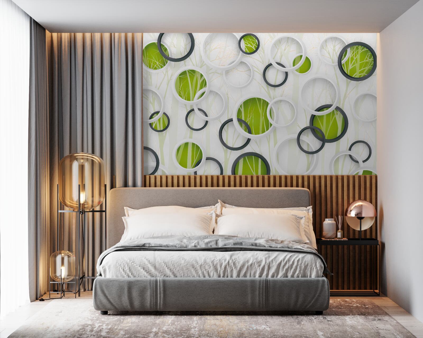 Фотошпалери колеса білого та чорного кольору з зеленим відтінком