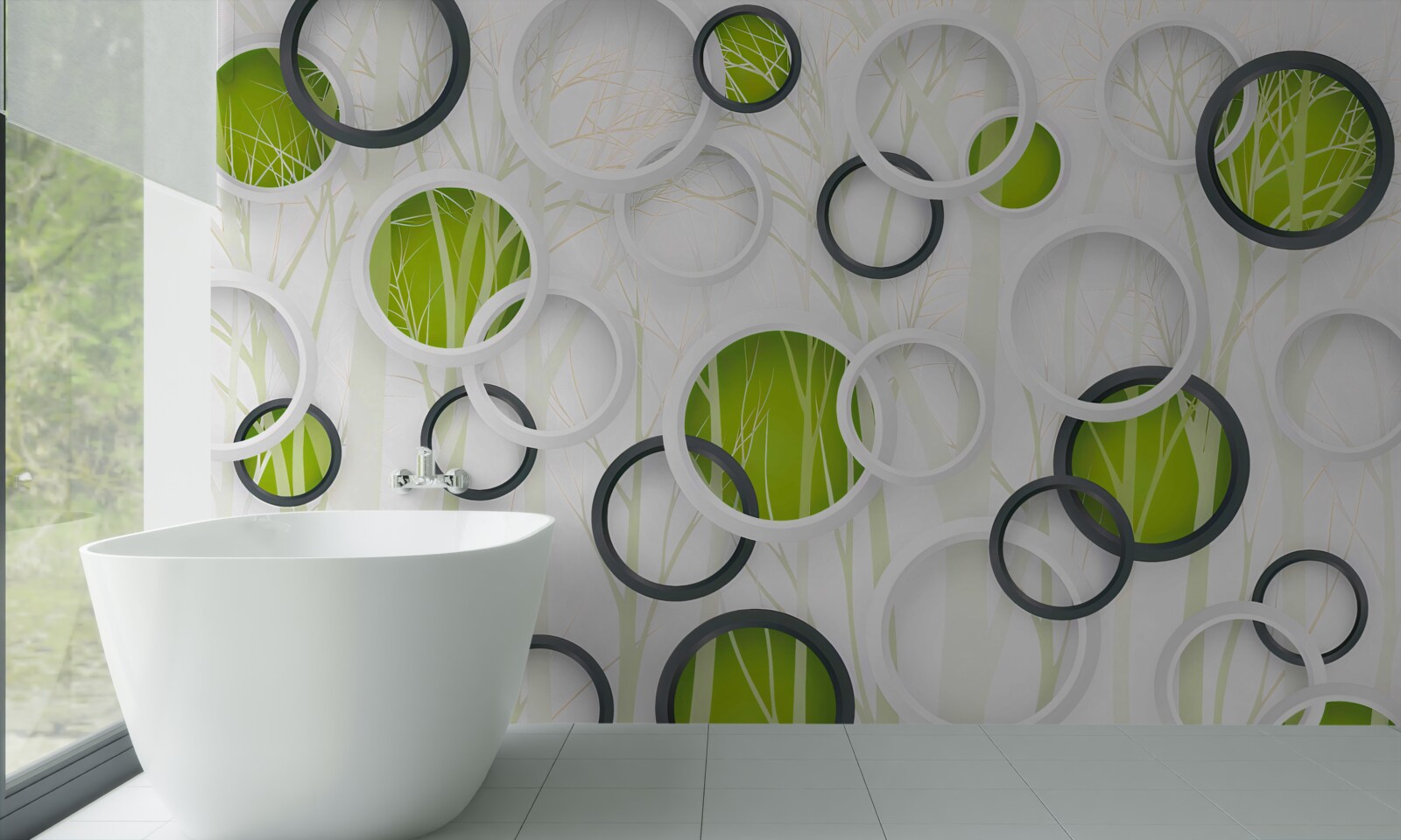 Фотошпалери колеса білого та чорного кольору з зеленим відтінком