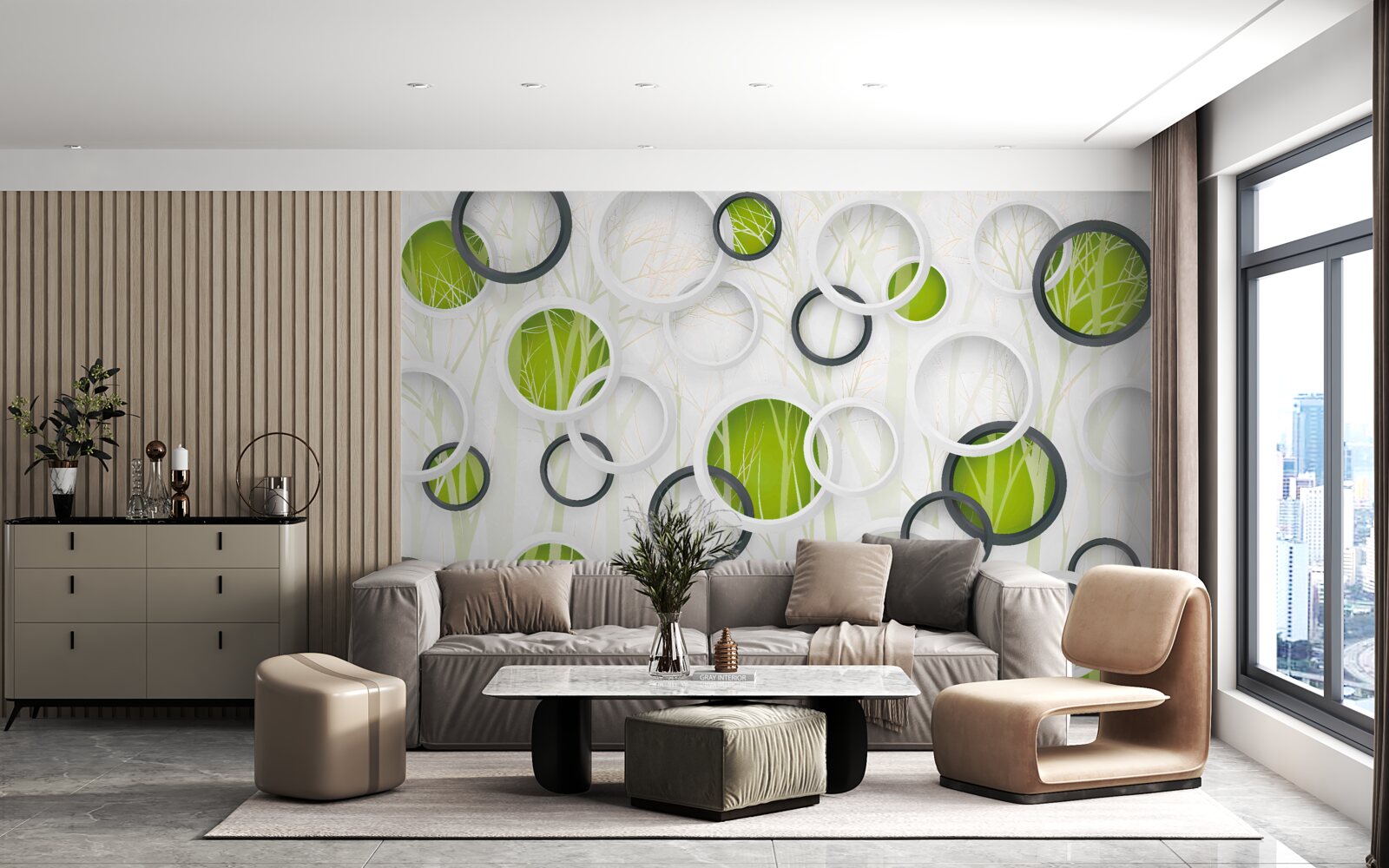 Фотошпалери колеса білого та чорного кольору з зеленим відтінком