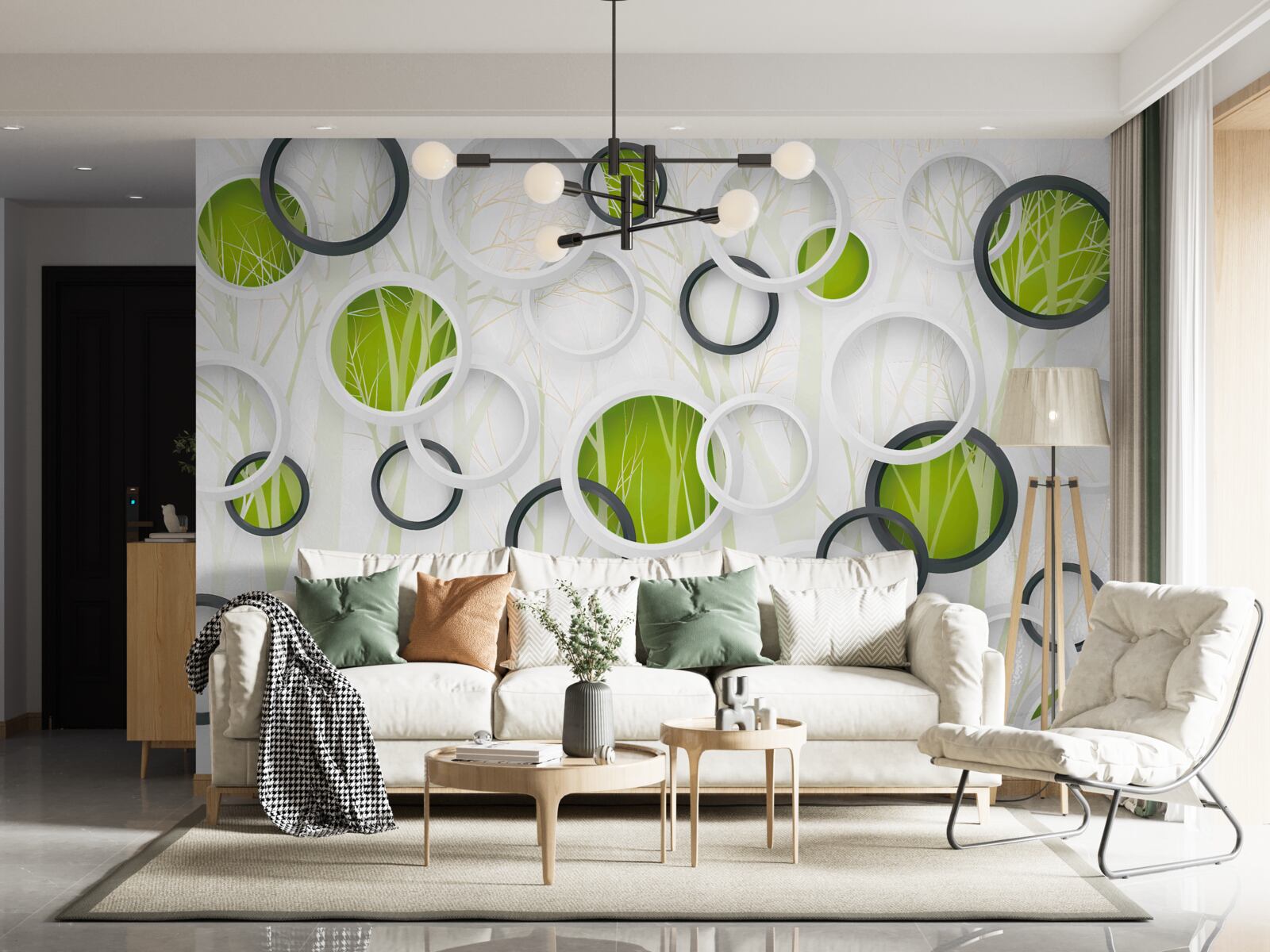 Фотошпалери колеса білого та чорного кольору з зеленим відтінком