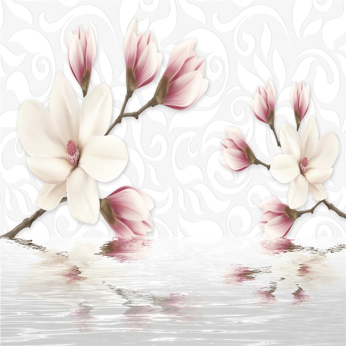 Фотошпалери біля води ростуть білі та рожеві квіти