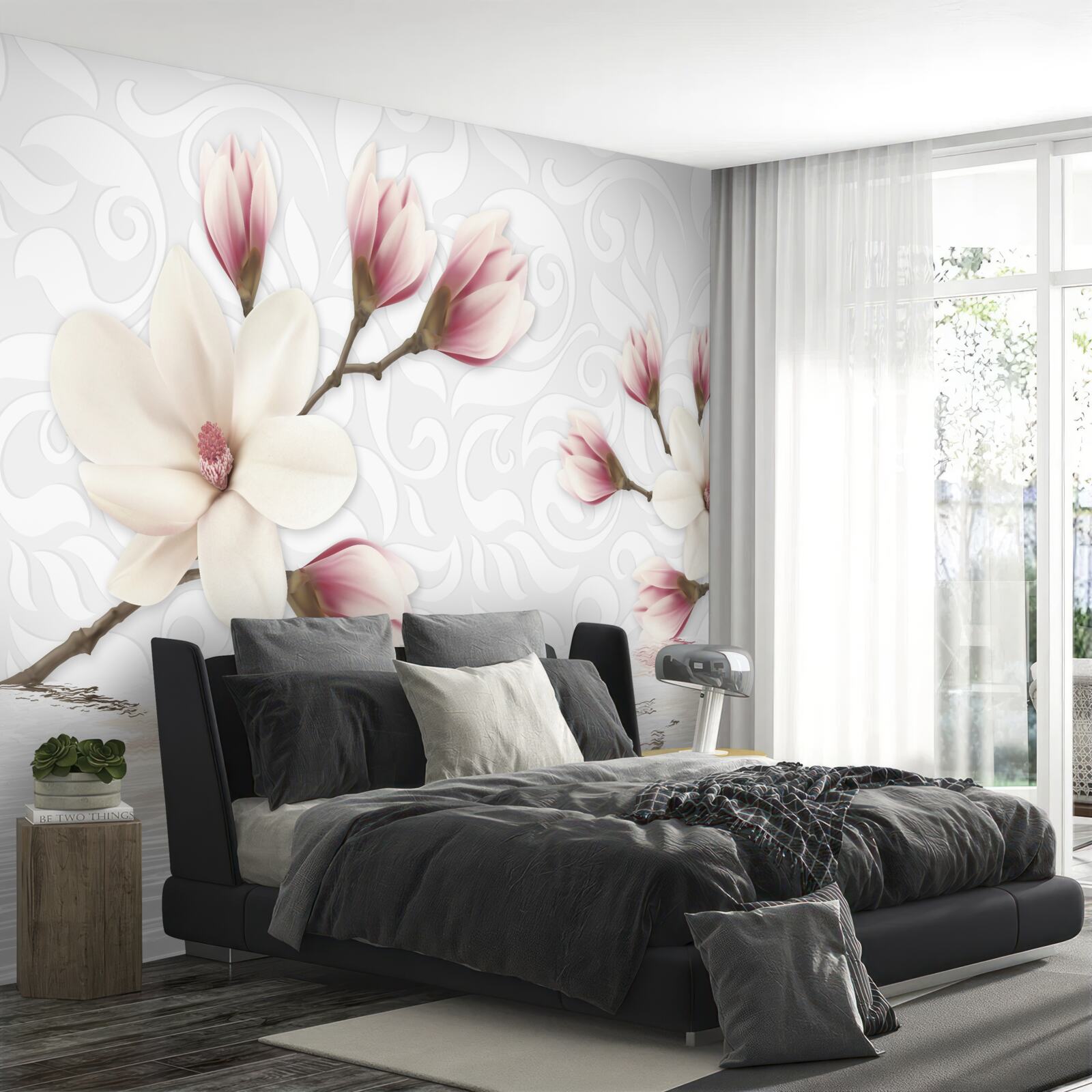 Фотошпалери біля води ростуть білі та рожеві квіти