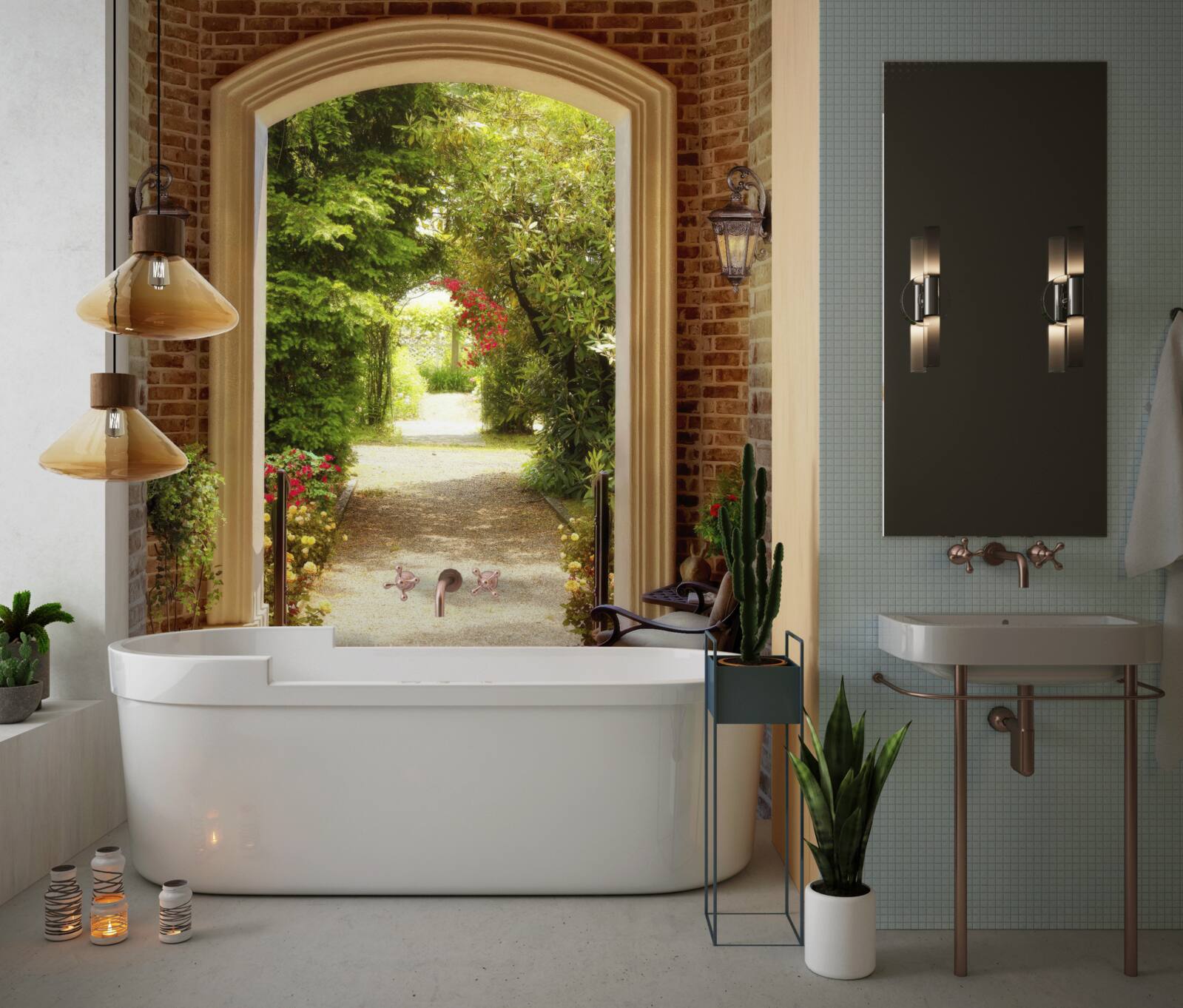 Фотошпалери лавка біля арки