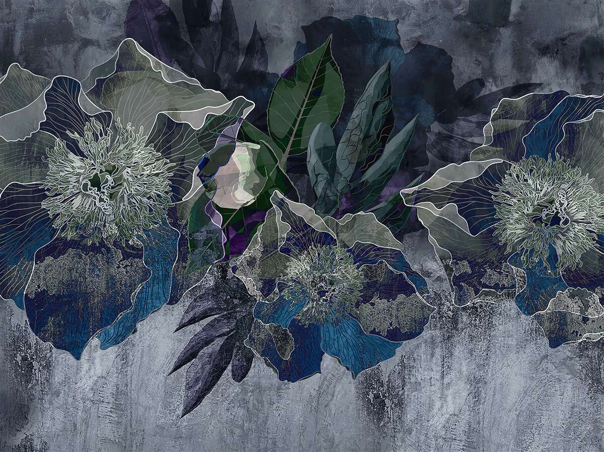 Фотошпалери квіти, намальовані аквареллю на сірому тлі