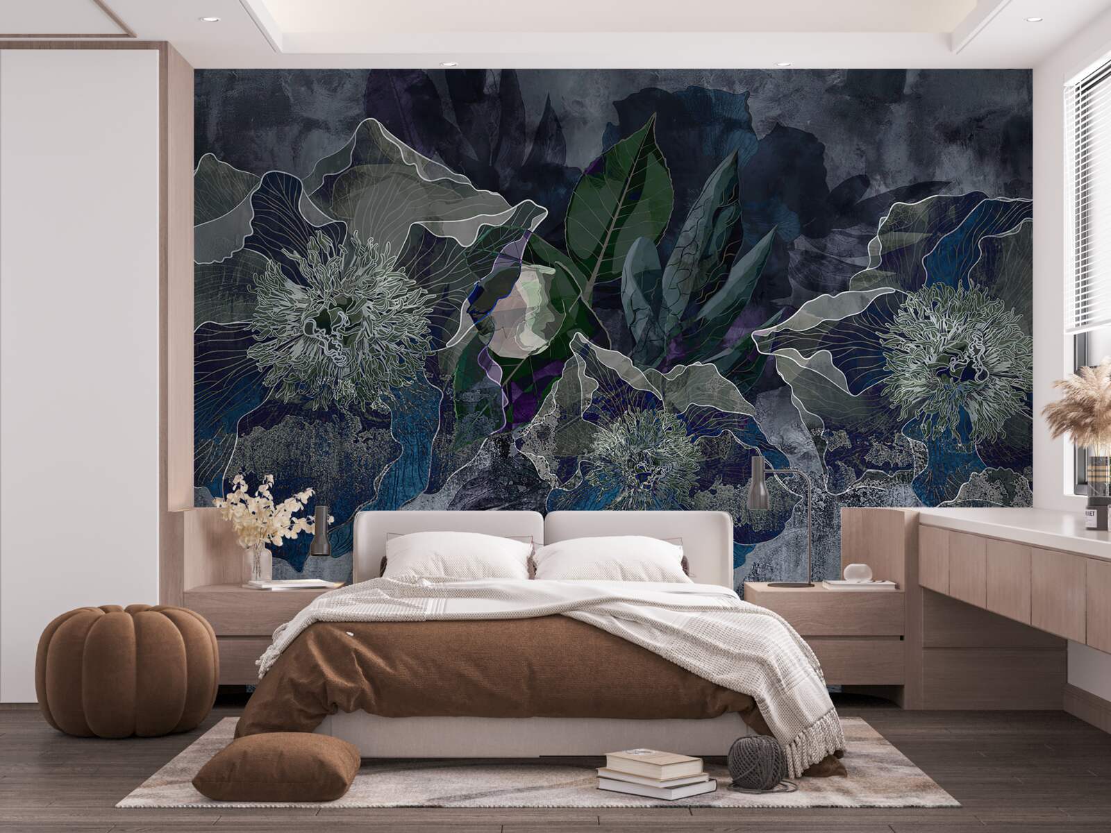 Фотошпалери квіти, намальовані аквареллю на сірому тлі