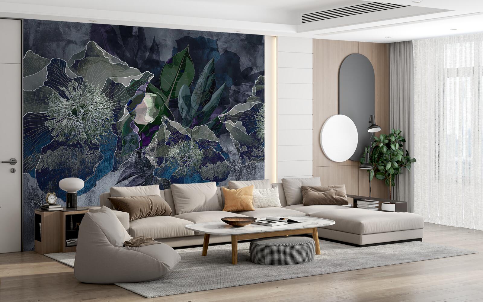 Фотошпалери квіти, намальовані аквареллю на сірому тлі