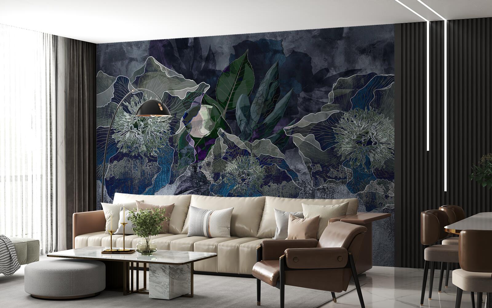 Фотошпалери квіти, намальовані аквареллю на сірому тлі